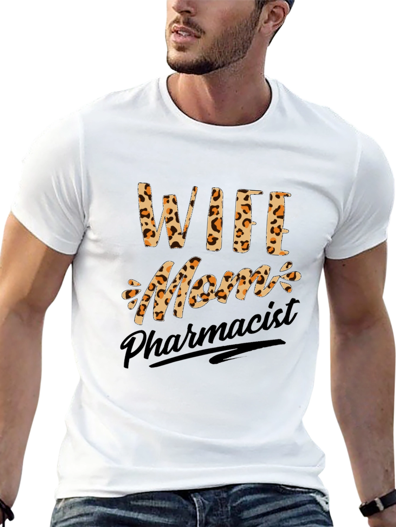 Wife Mom Pharmacist Leopard Print Graphic T-Shirt