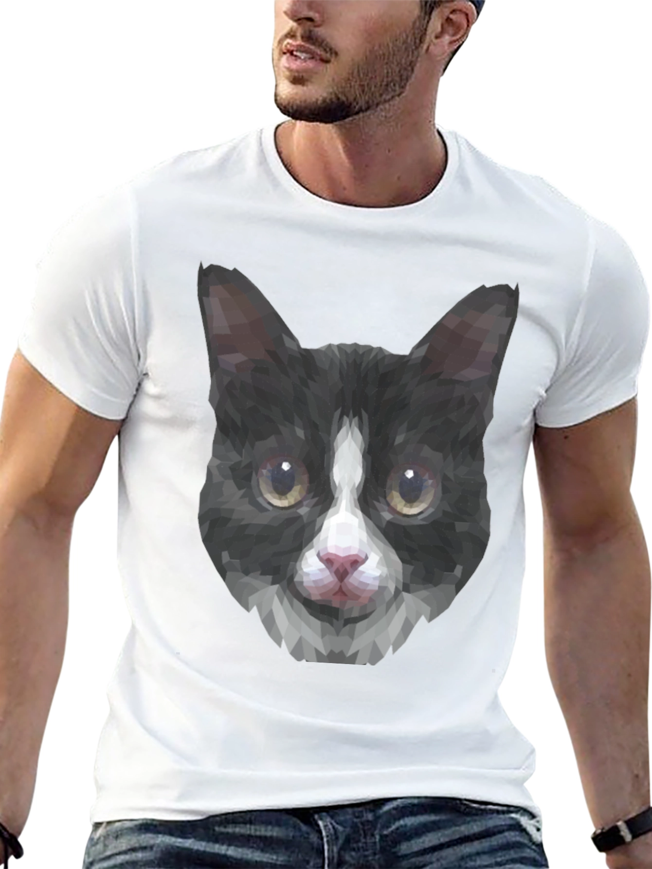 Geometric Cat Tee - Modern Graphic T-Shirt