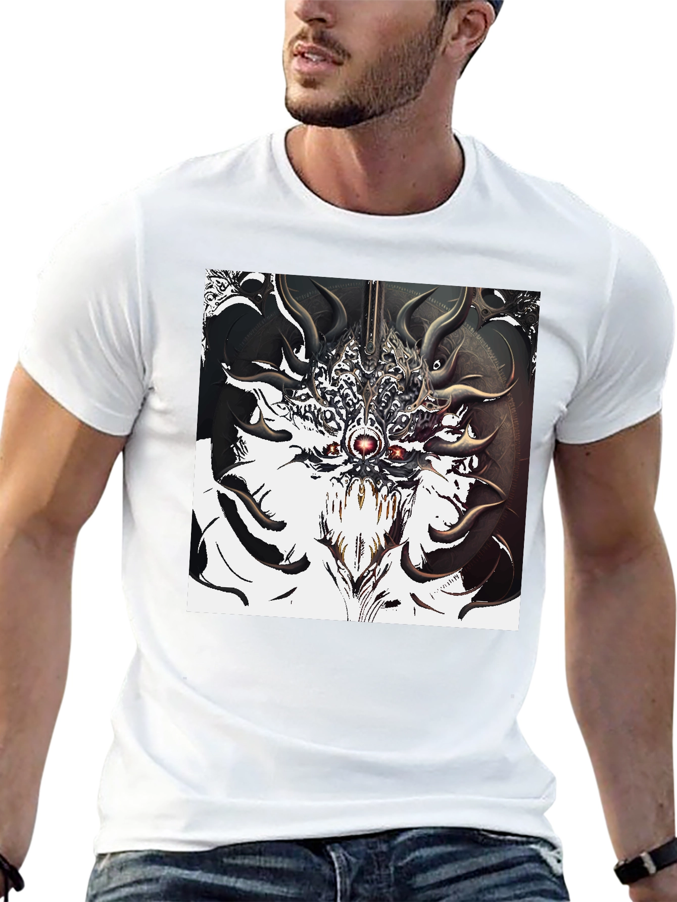 Abstract Creature Graphic Tee - Black Cotton T-Shirt