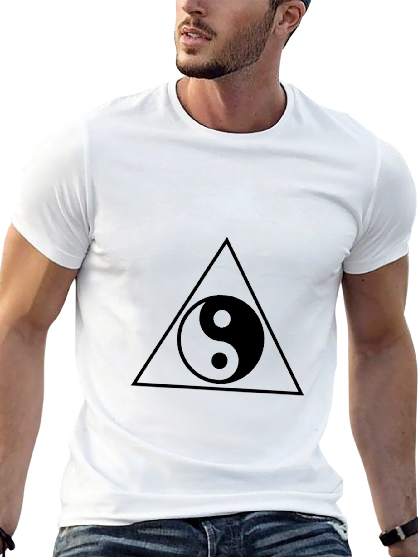 Yin Yang Triangle Graphic Tee - Black