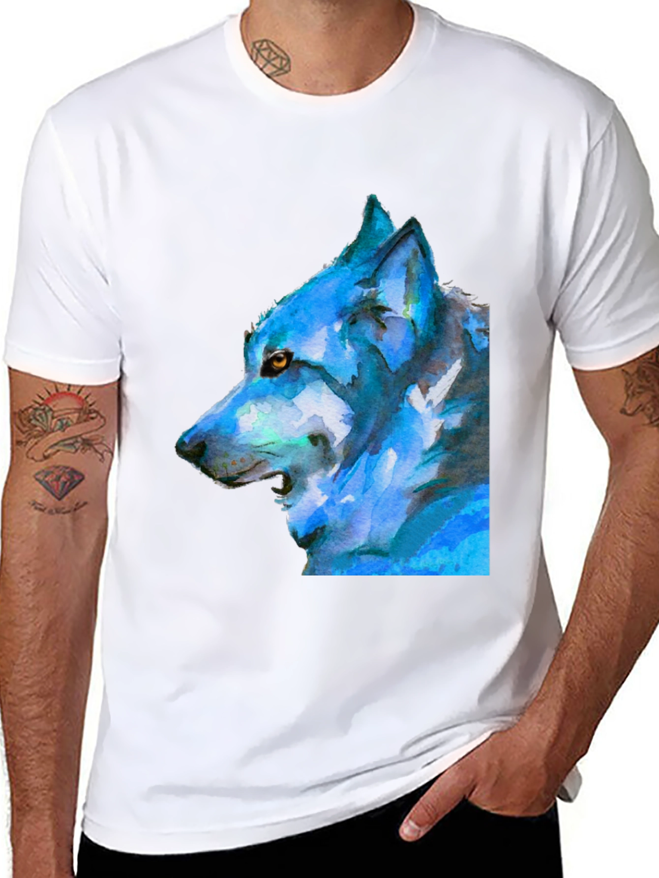 Wolf Graphic Print Tee - Black