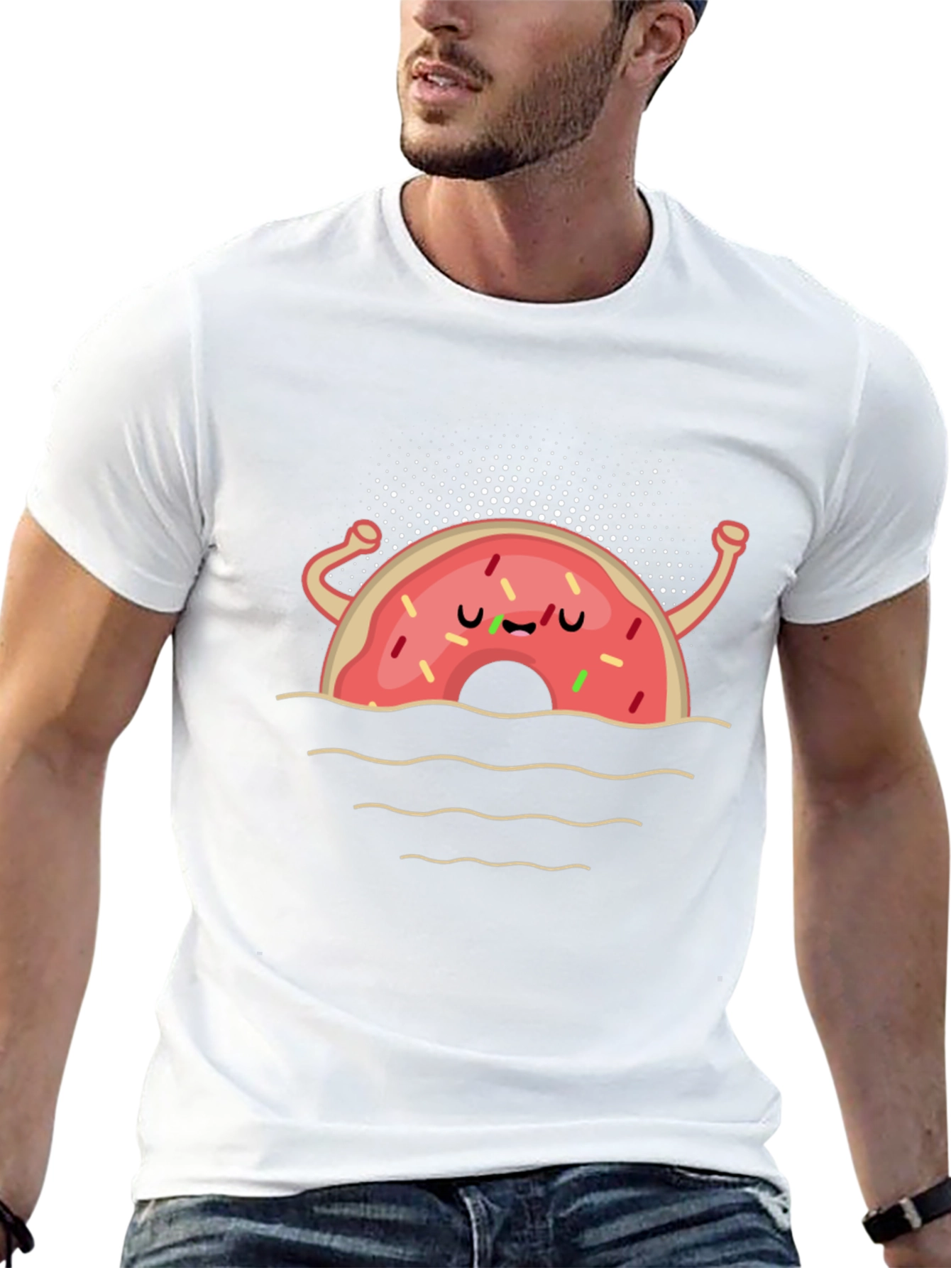 Funny Donut Cartoon Black T-Shirt