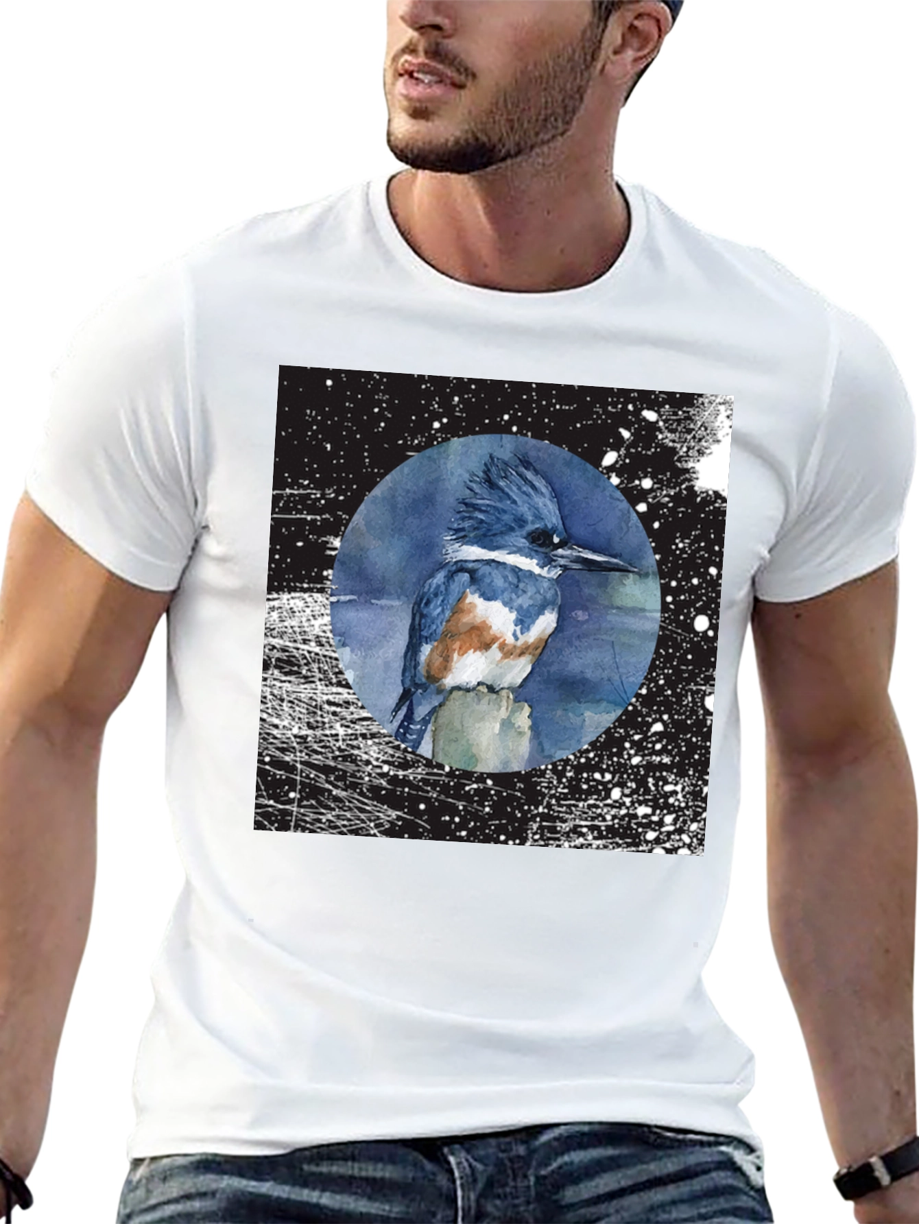 Kingfisher Bird Graphic T-Shirt - Unisex Black Tee