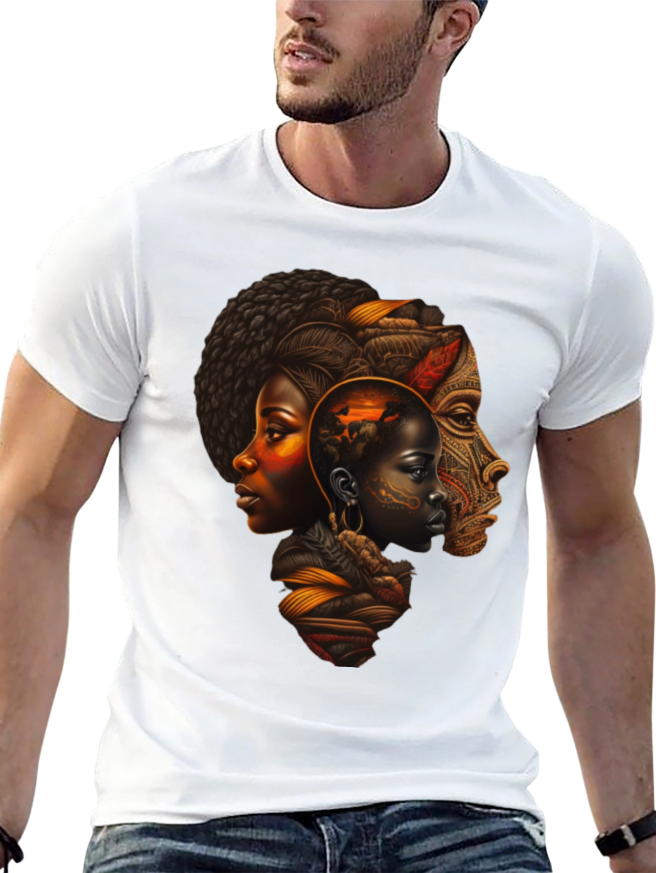 Afrocentric Art Print Black T-Shirt