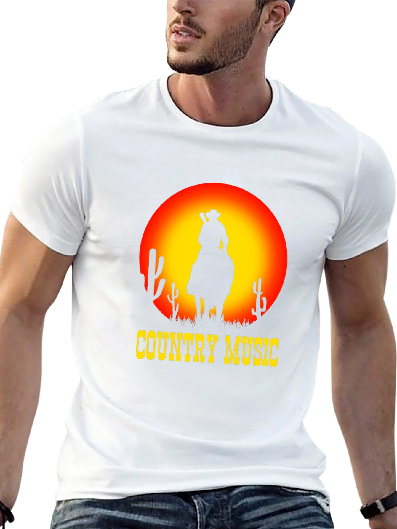 Country Music Sunset Cowboy Black T-Shirt