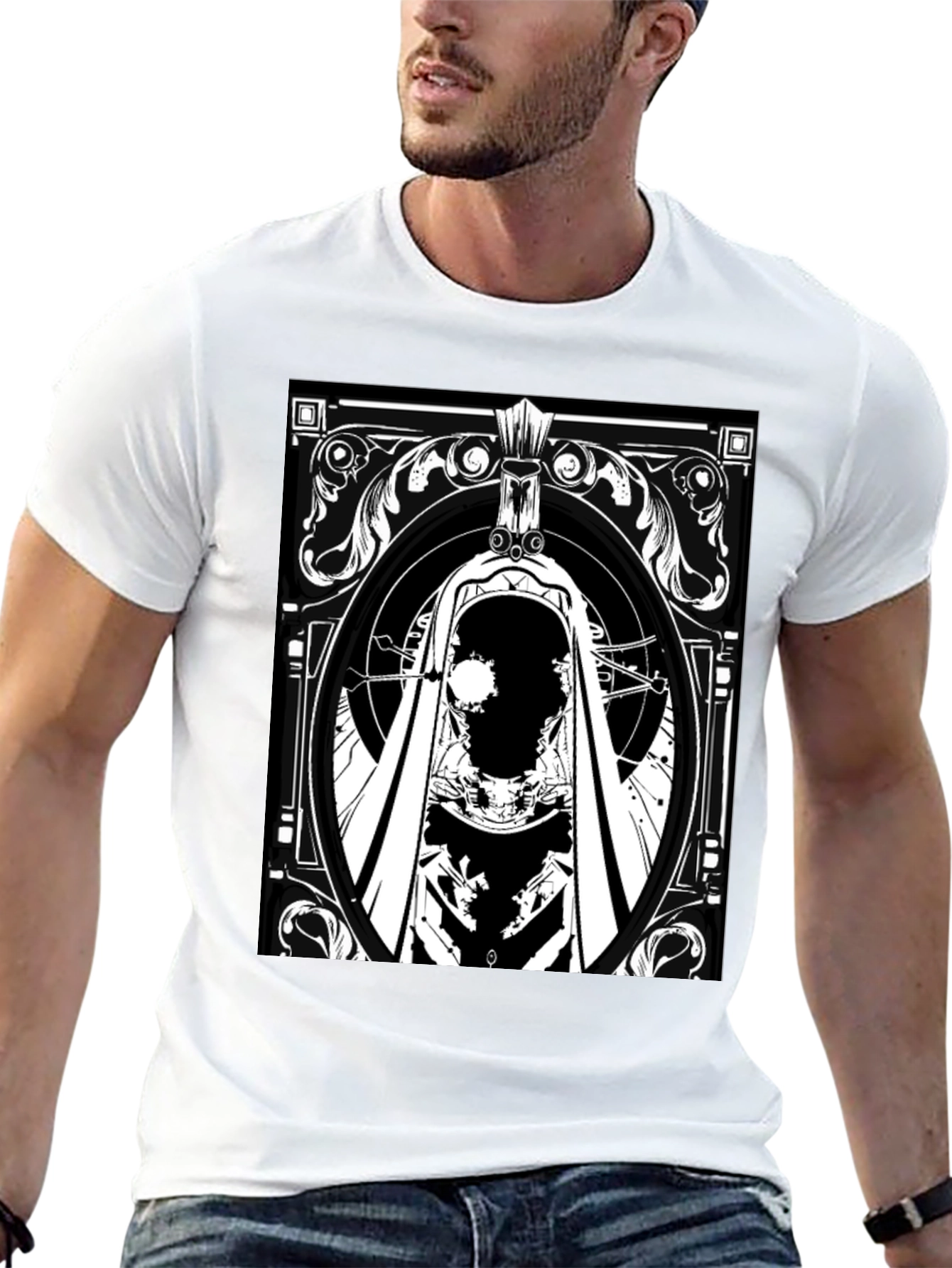 Black T-Shirt with Ornate Skull Graphic