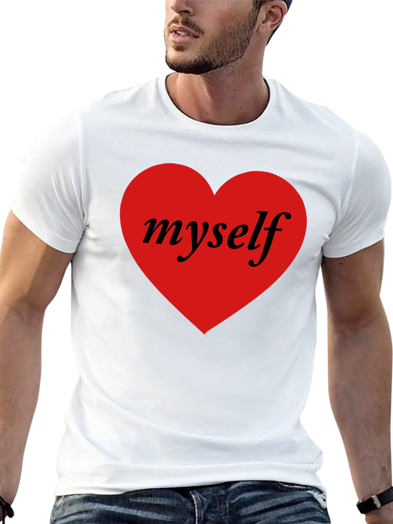 I Love Myself Black T-Shirt Red Heart Design