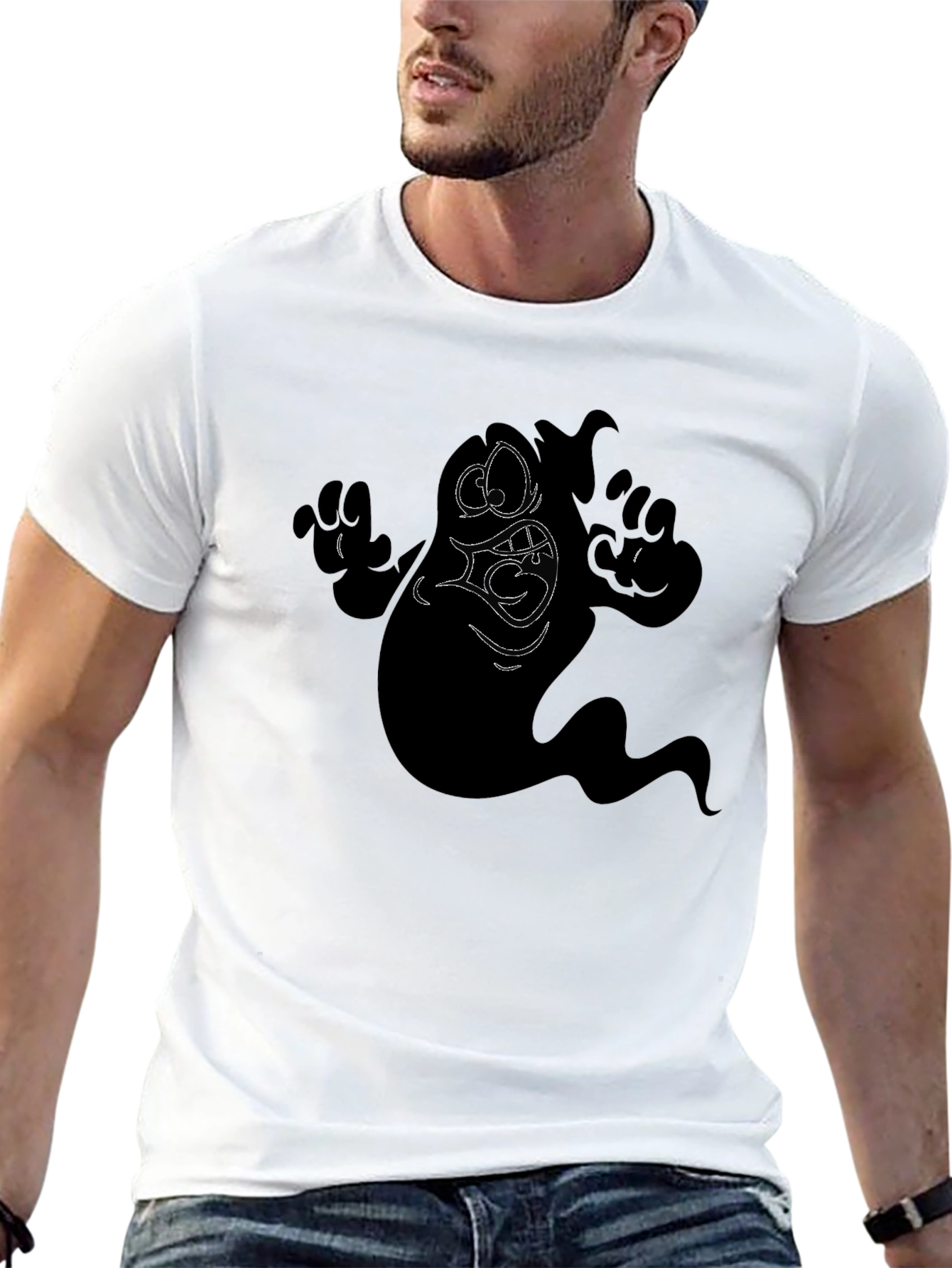 Spooky Ghost Graphic Tee - Mens Black T-Shirt