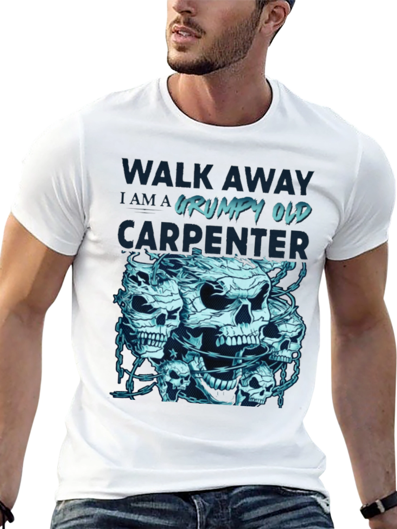 Grumpy Old Carpenter Skull Graphic T-Shirt