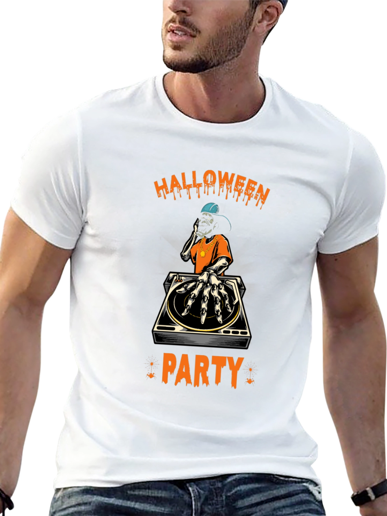 Halloween Party DJ Skeleton T-Shirt - Black