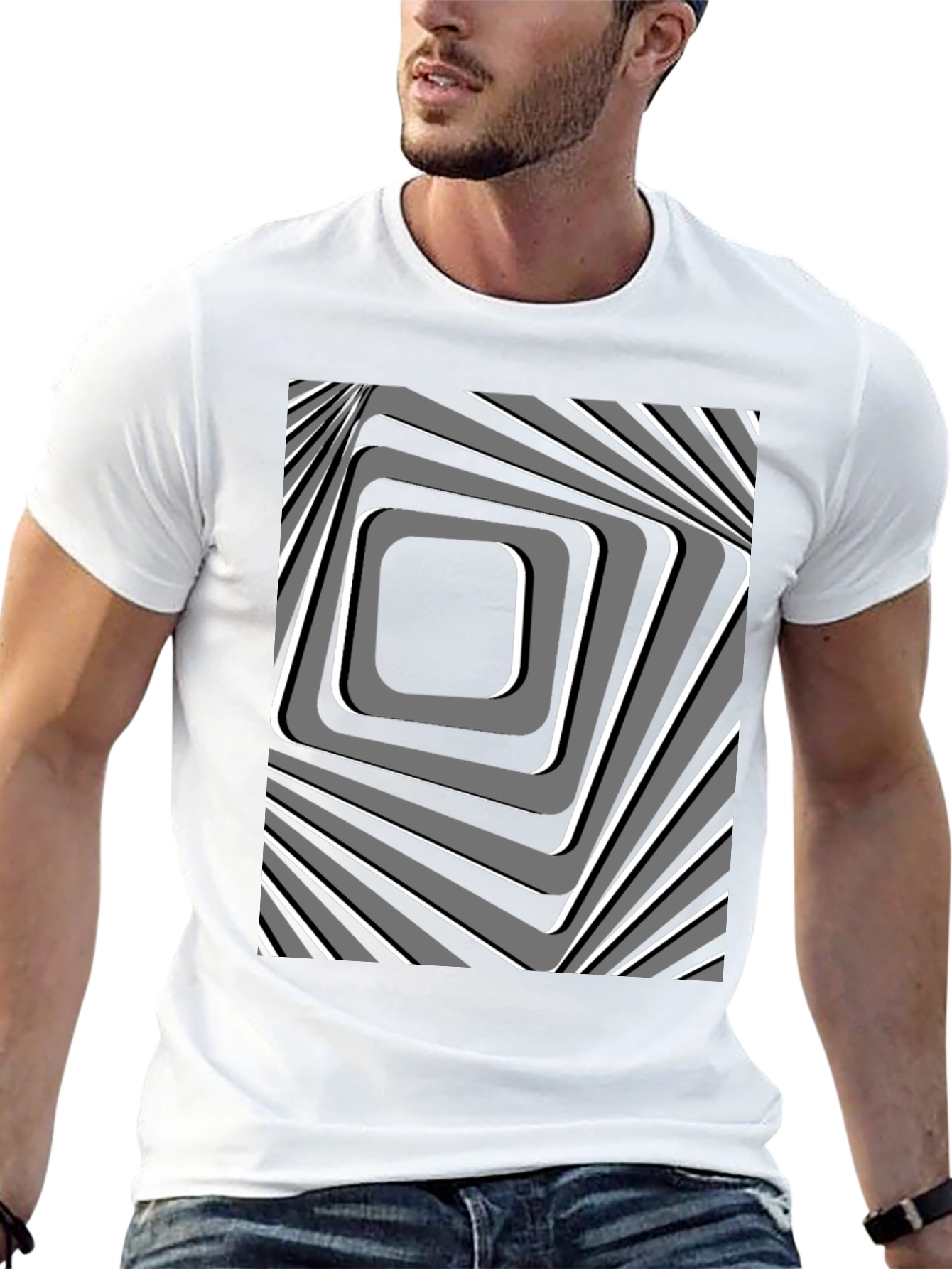Abstract Square Pattern Black T-Shirt