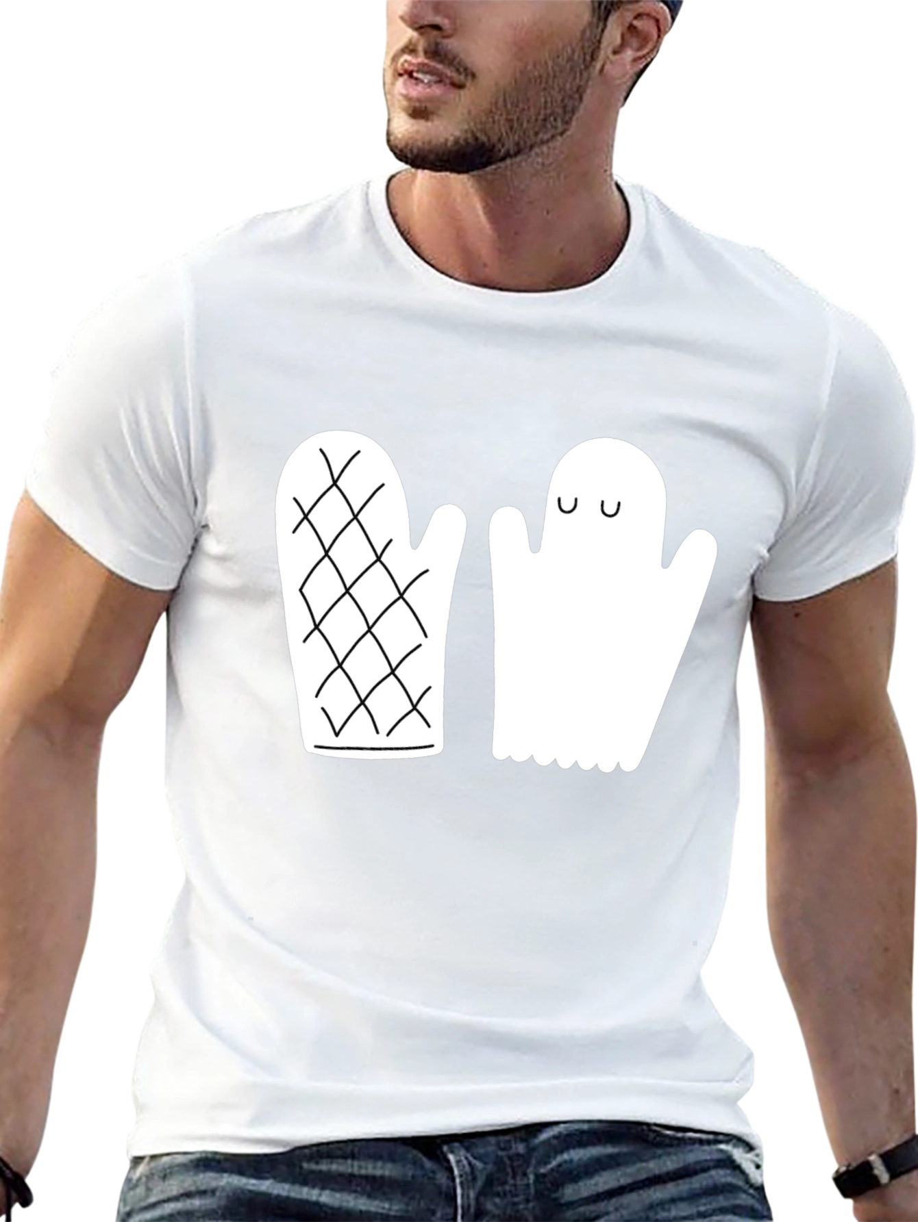 Quirky Ghost & Mitten Black T-Shirt