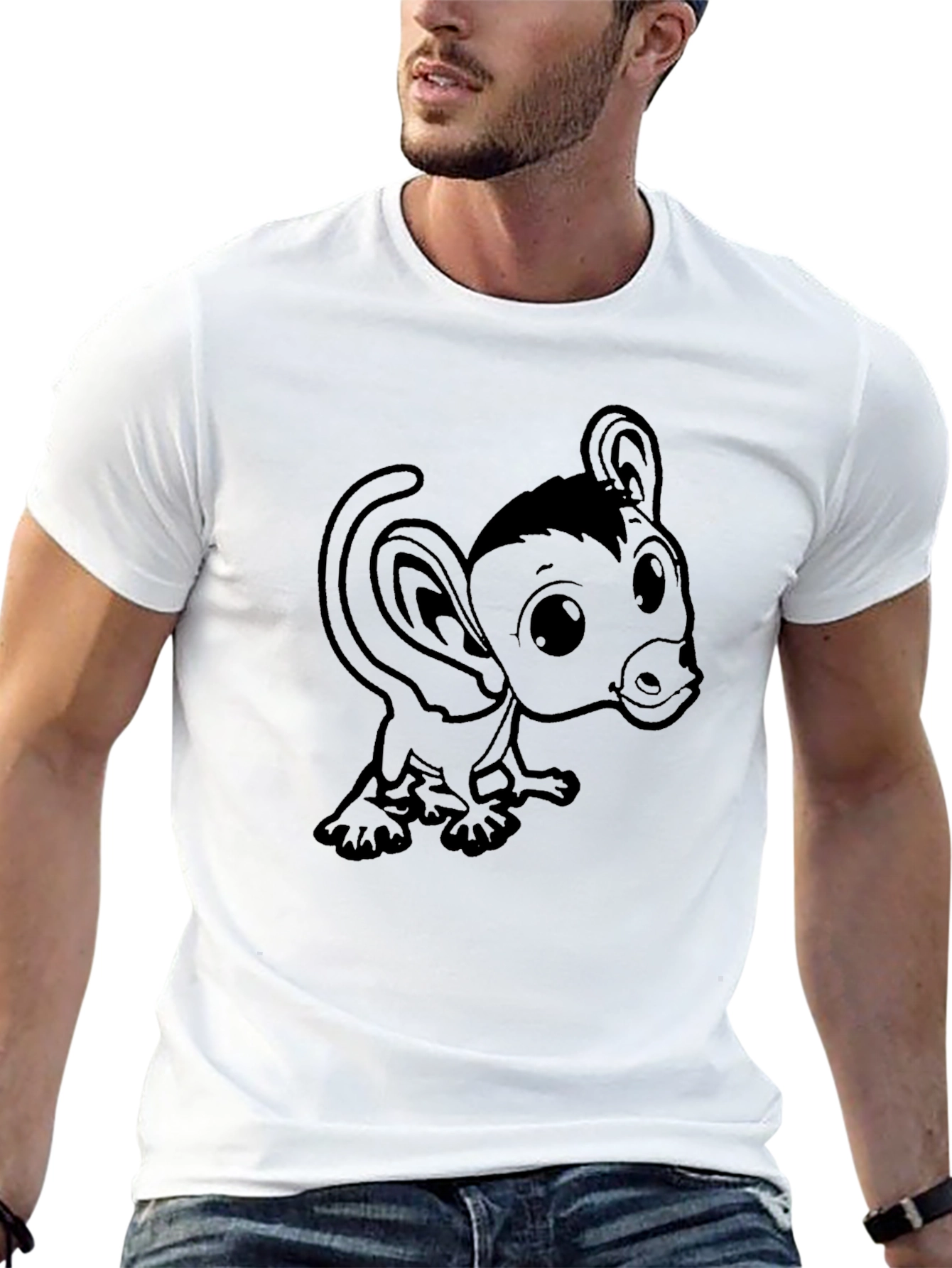 Black T-Shirt with Cartoon Monkey Design