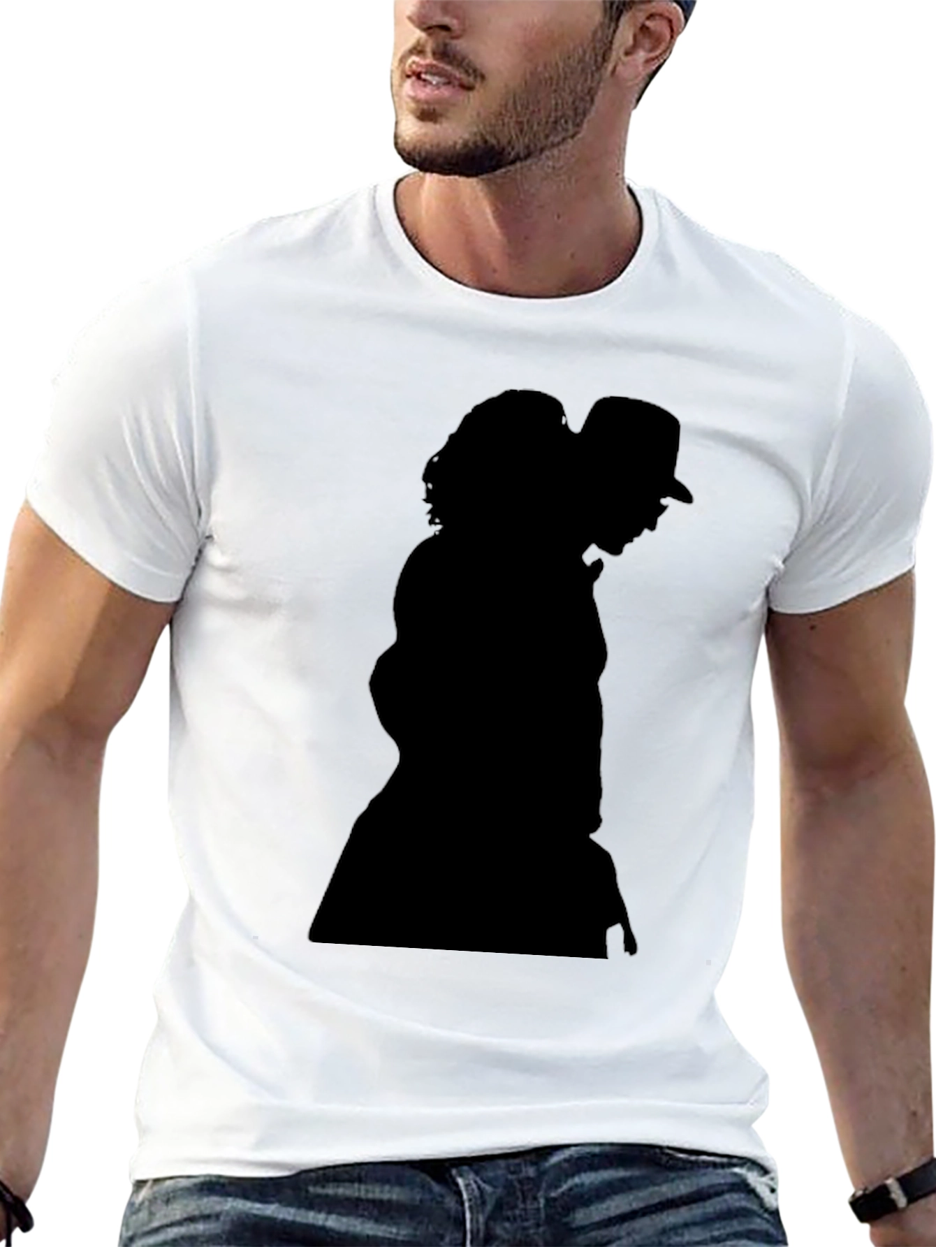 Silhouette Graphic Tee - Black Cotton Blend Casual Top