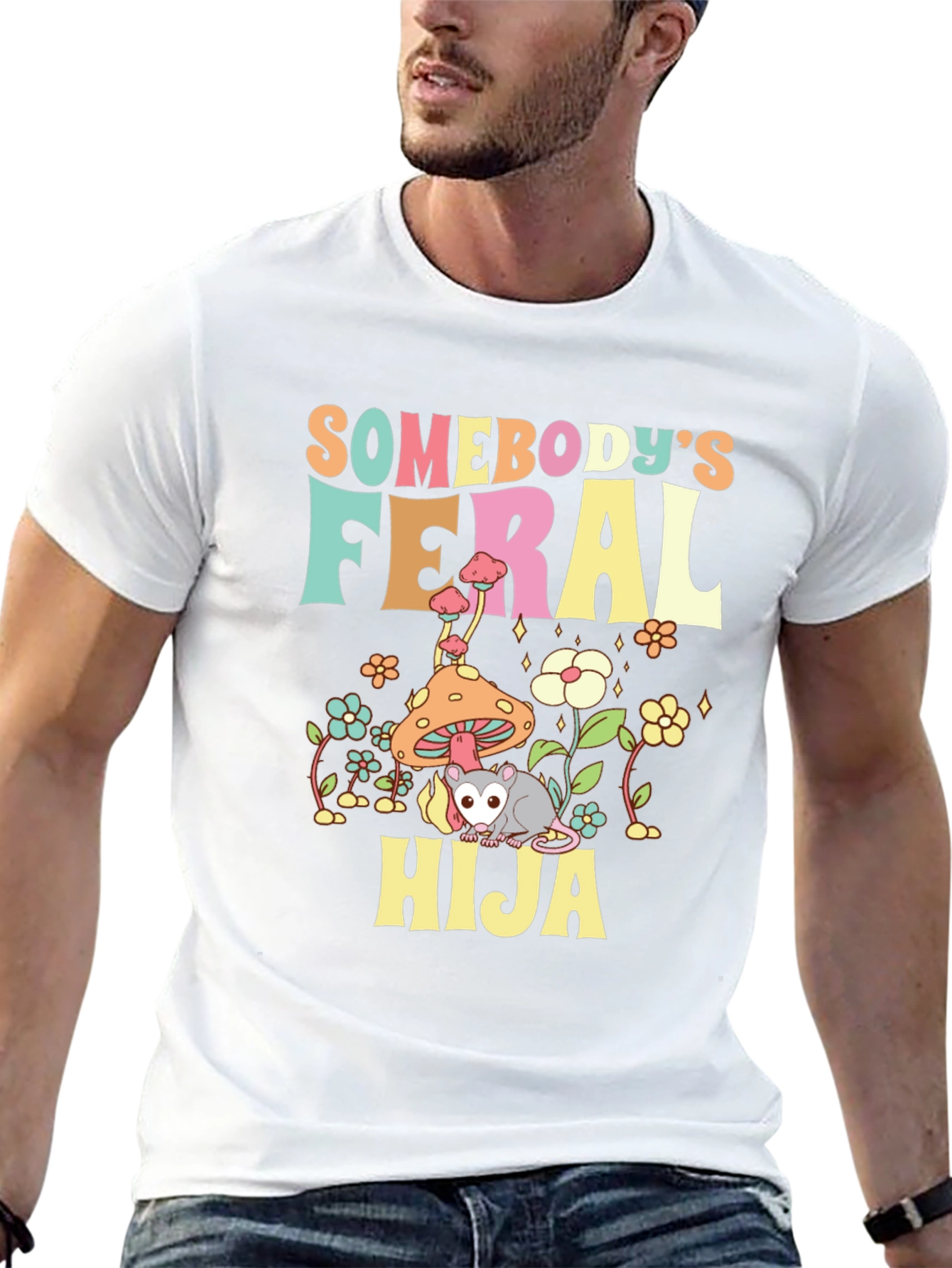 Somebodys Feral Hija T-Shirt - Quirky Opossum Design