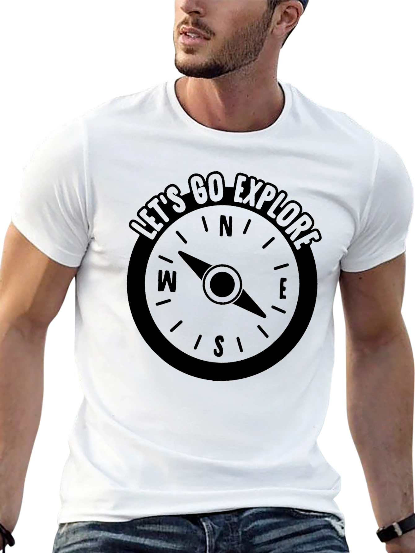Lets Go Explore Compass Graphic T-Shirt