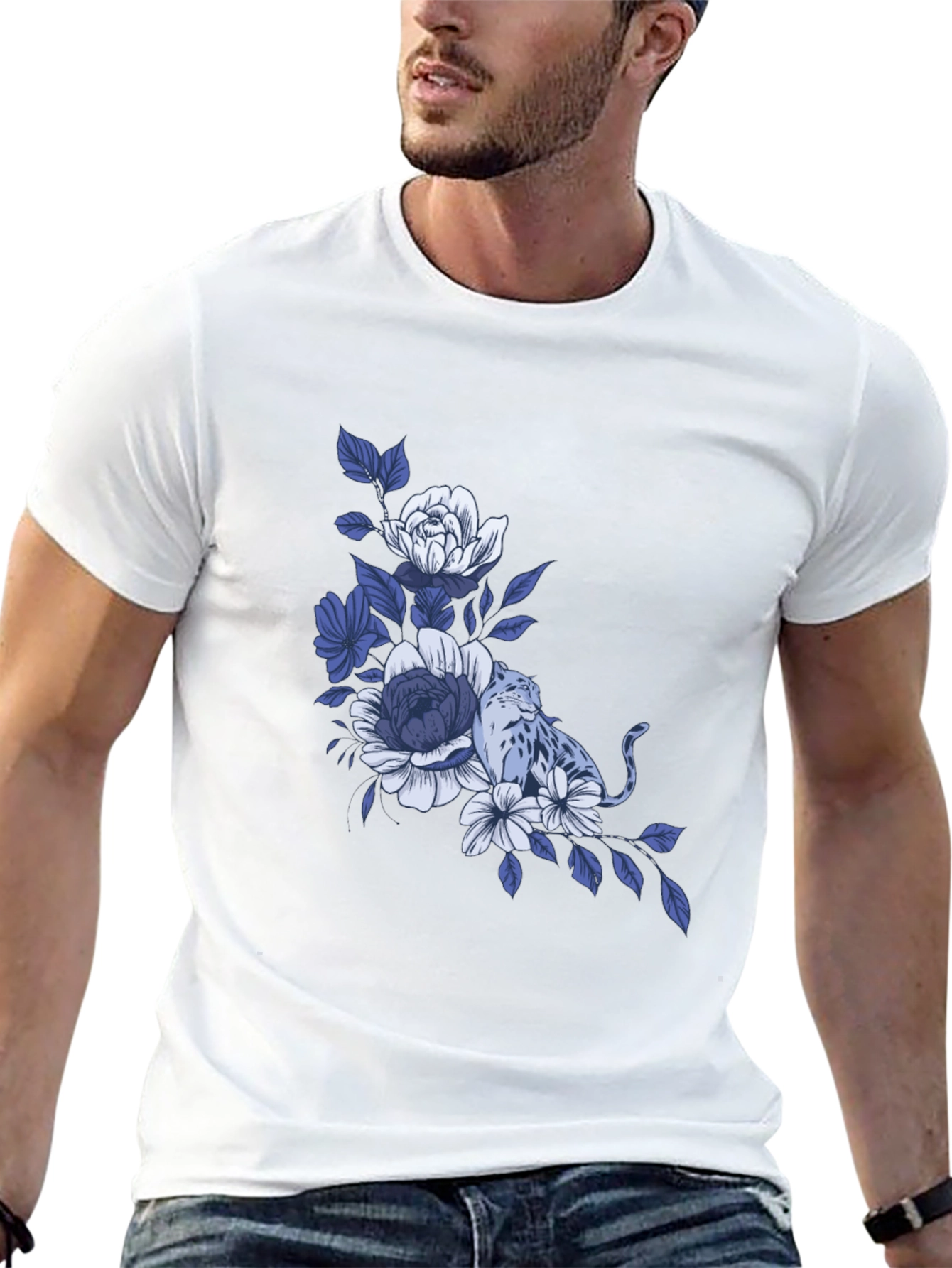 Floral Leopard Graphic Tee - Stylish Black T-Shirt