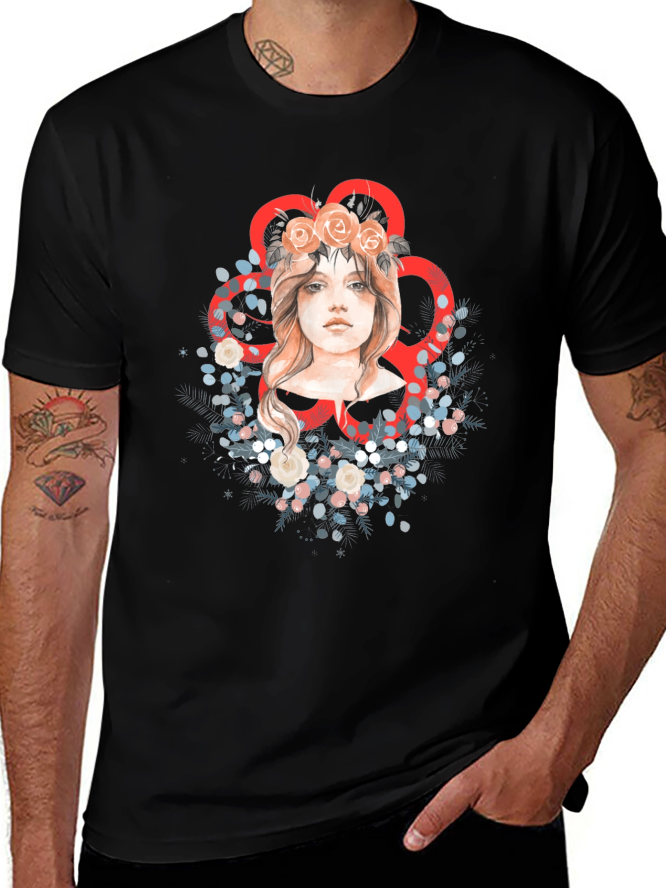 Floral Crown Woman Black T-Shirt