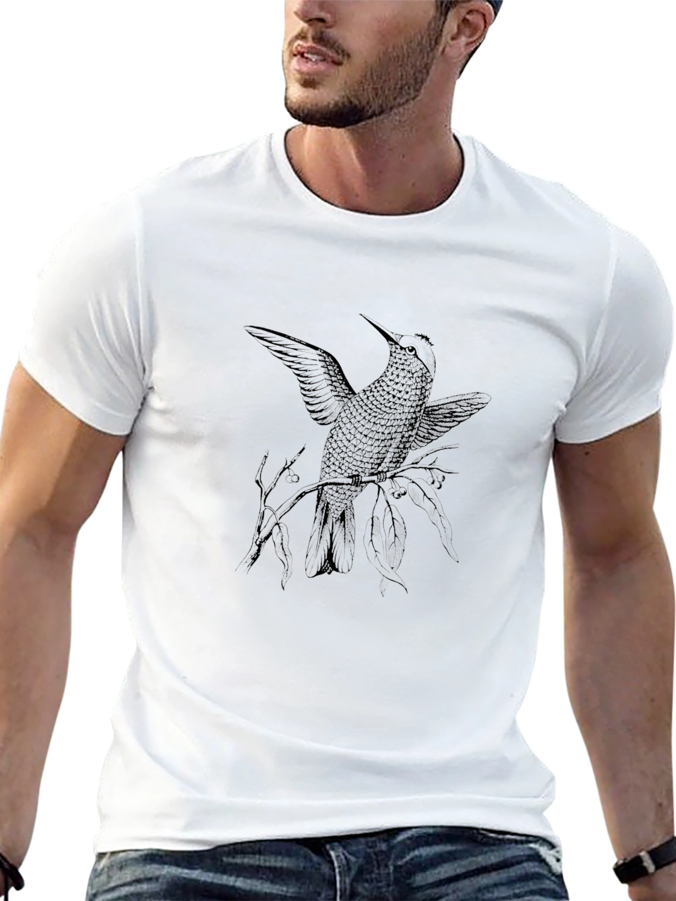 Black T-Shirt with Hummingbird Graphic