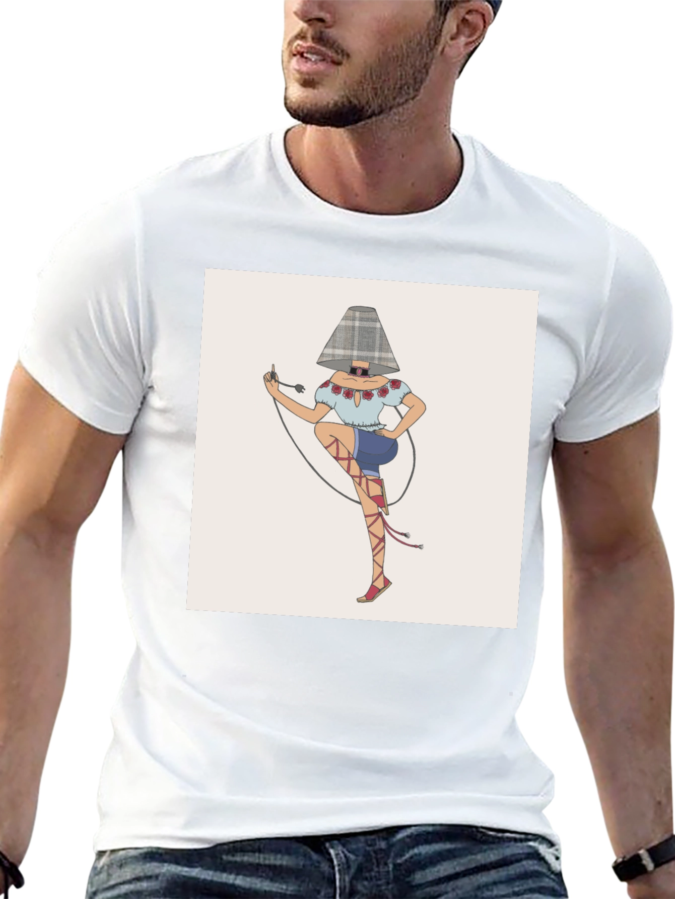 Novelty Lamp Woman Graphic Tee - Black
