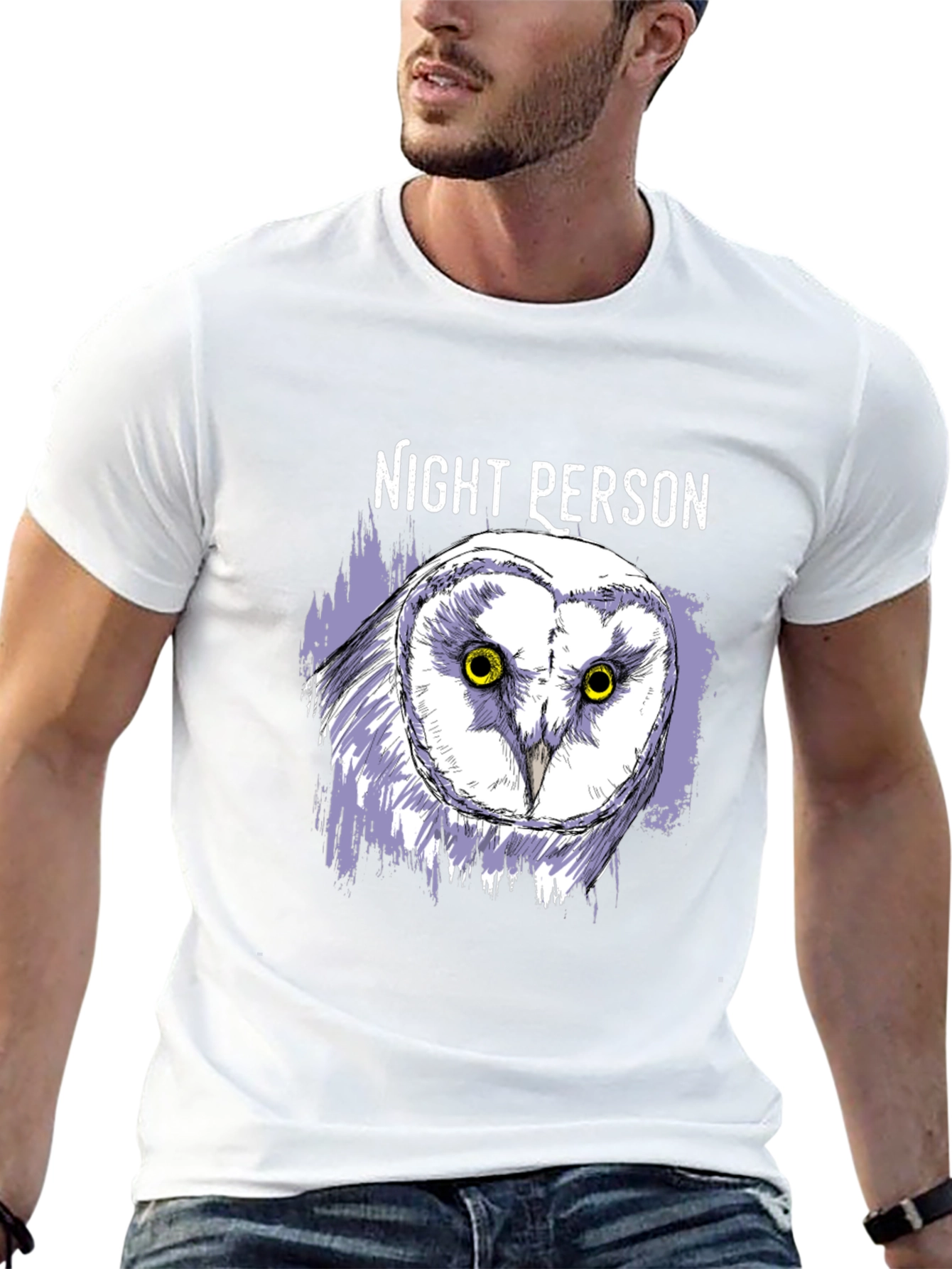 Night Person Owl Graphic T-Shirt - Black