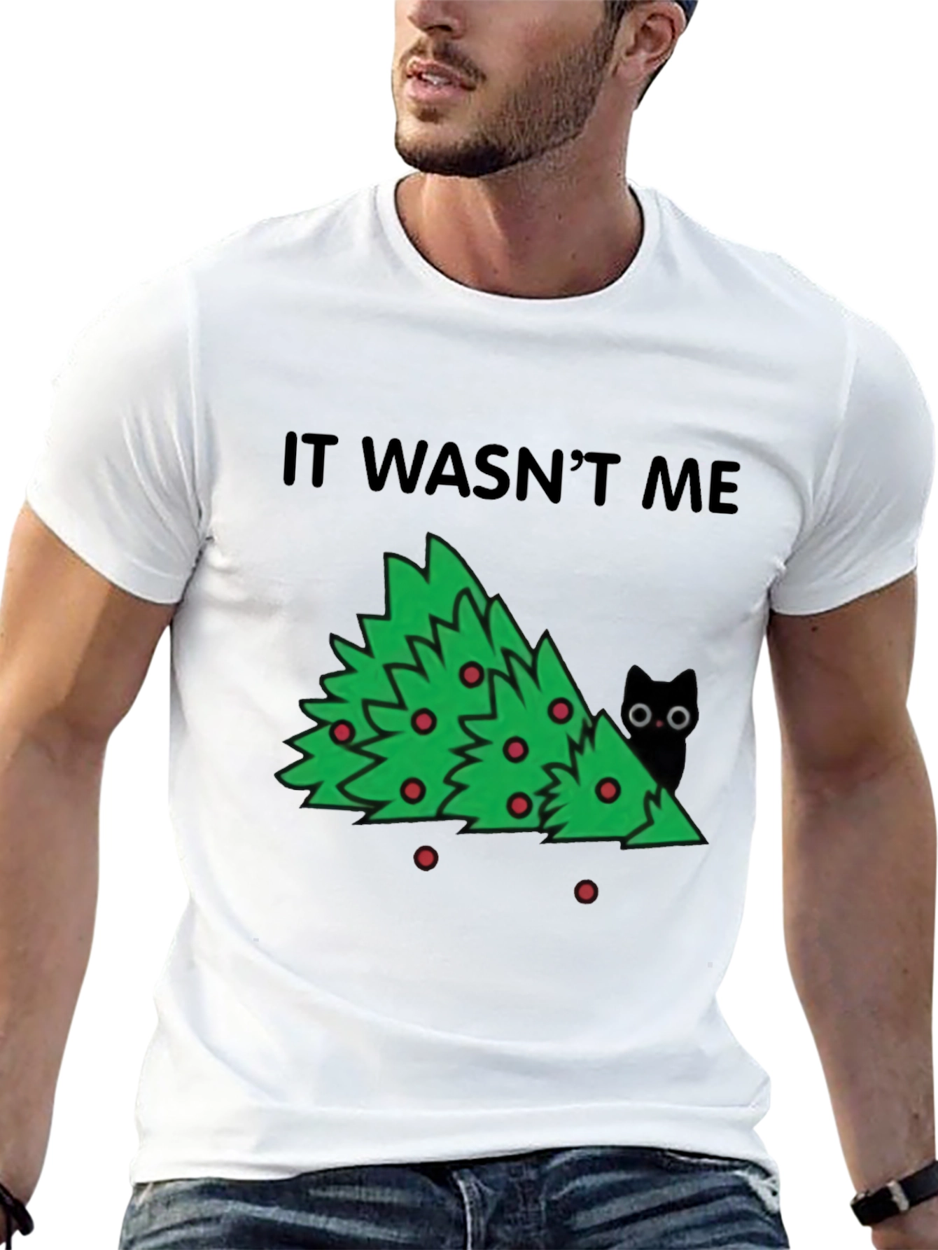 It Wasnt Me Christmas Tree Cat T-Shirt