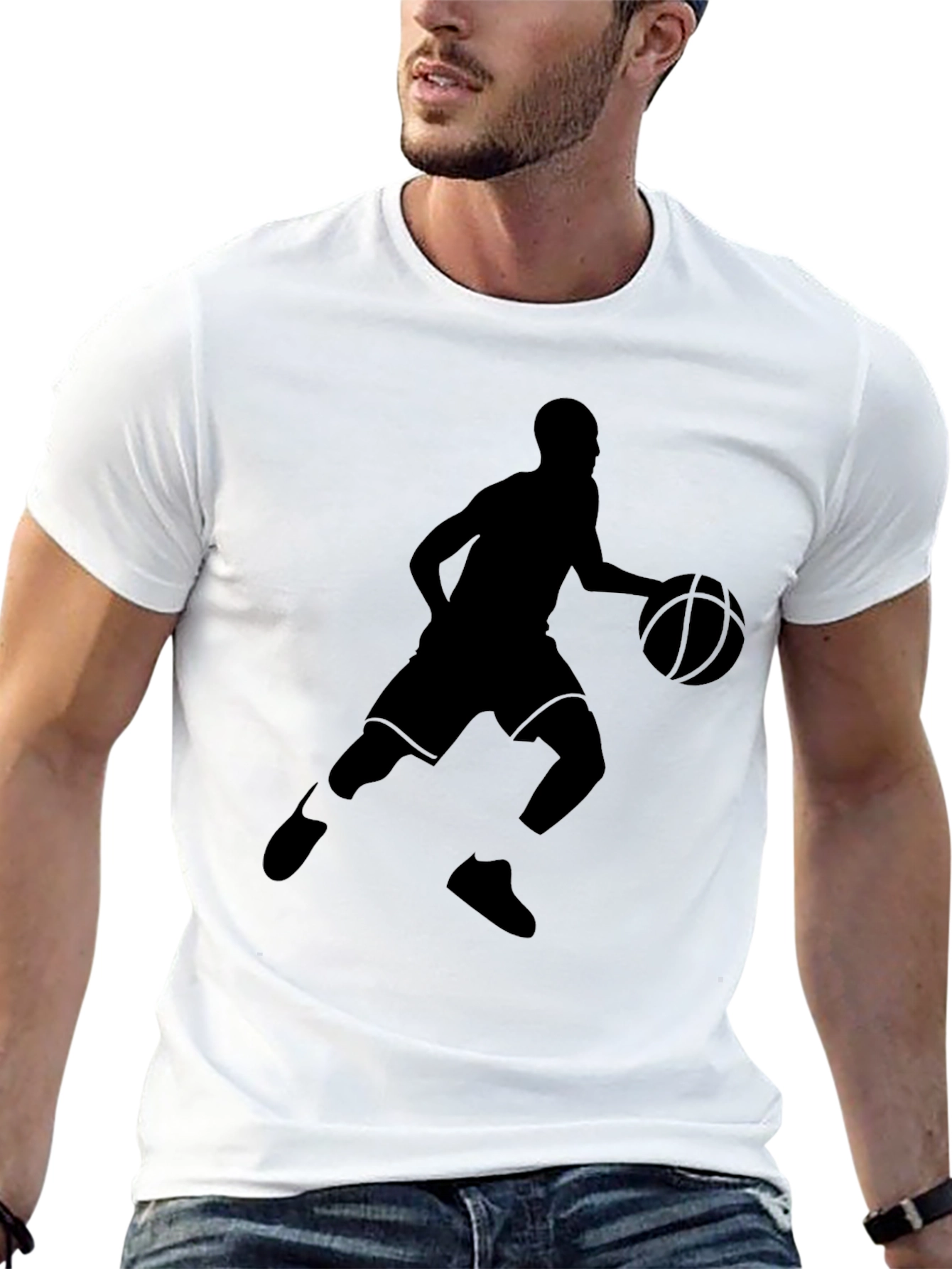 Basketball Player Graphic Tee - Black Cotton T-Shirt
