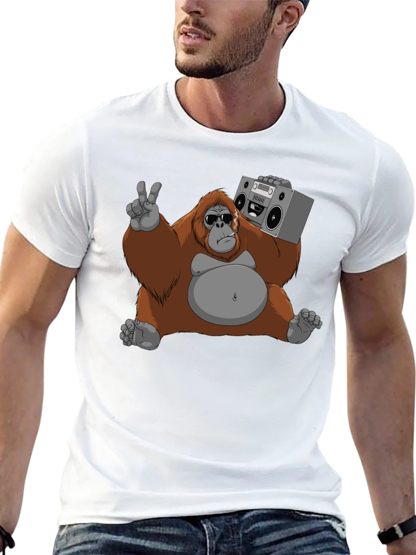 Cool Orangutan with Boombox Graphic T-Shirt