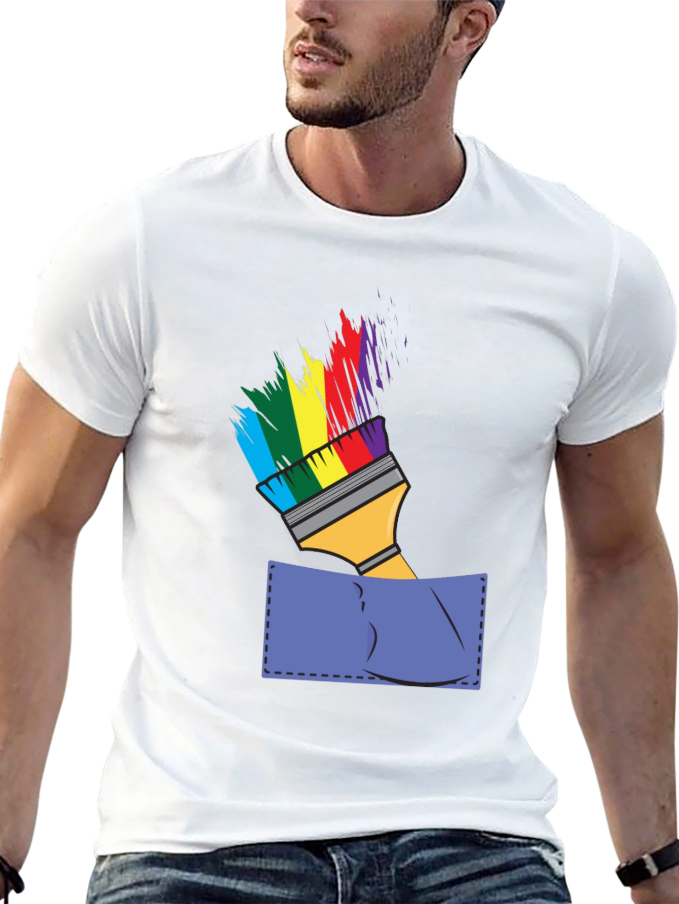 Rainbow Paintbrush Pocket Tee