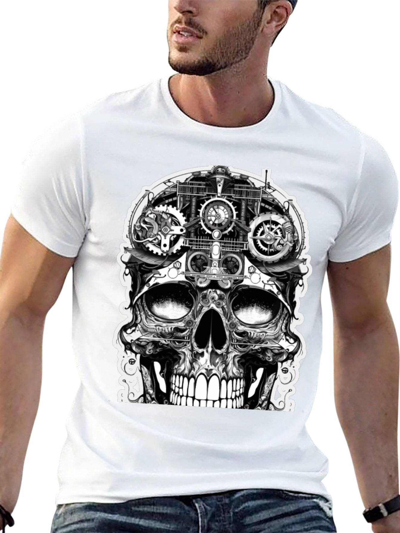 Steampunk Skull Graphic Tee - Black