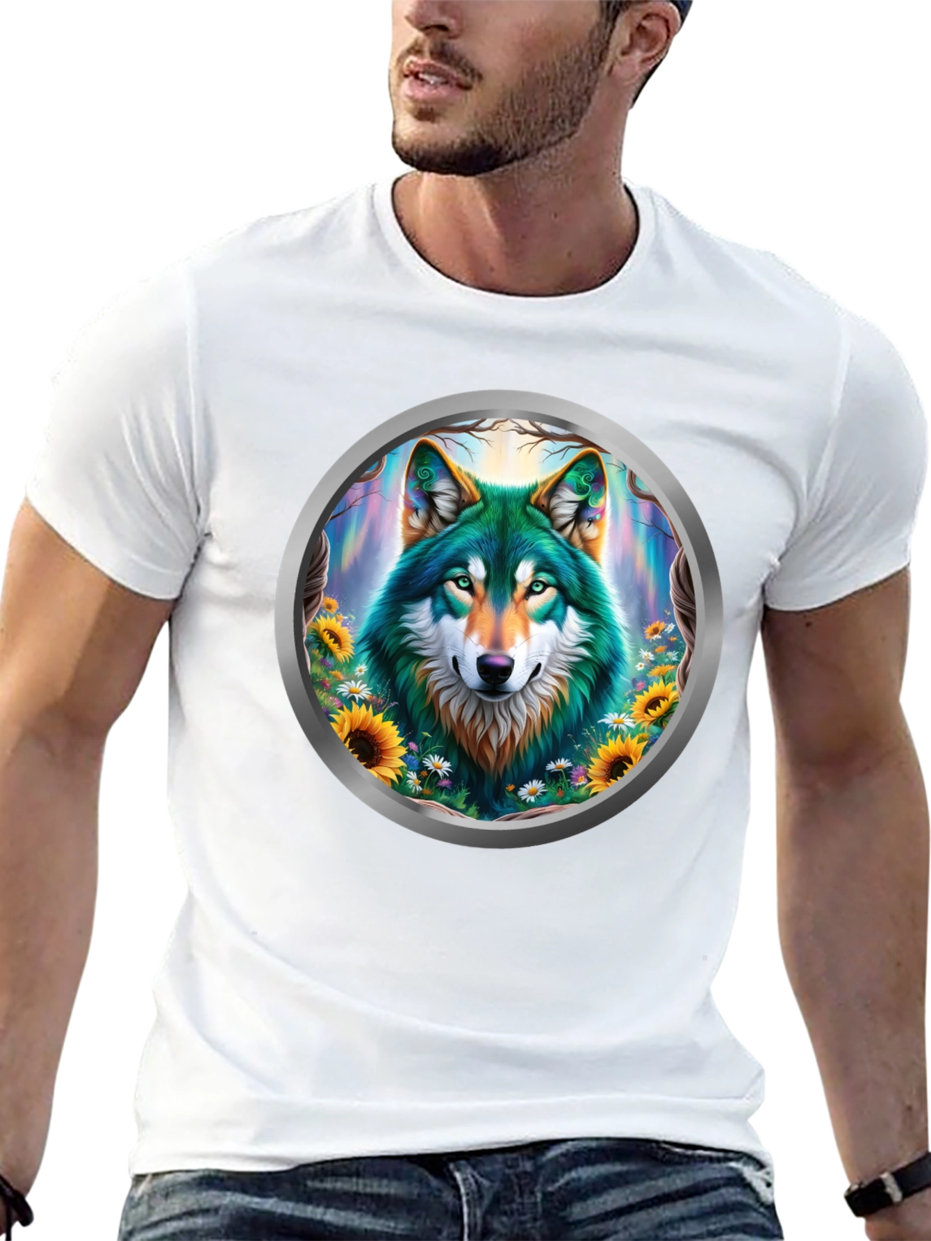 Wolf Circle Graphic T-Shirt - Nature Art
