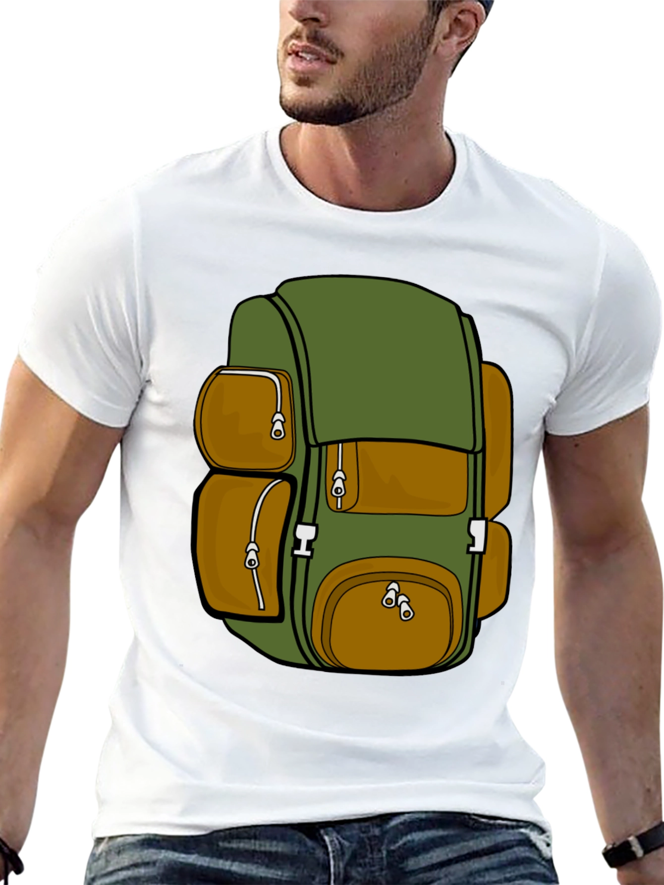 Cartoon Backpack Graphic T-Shirt