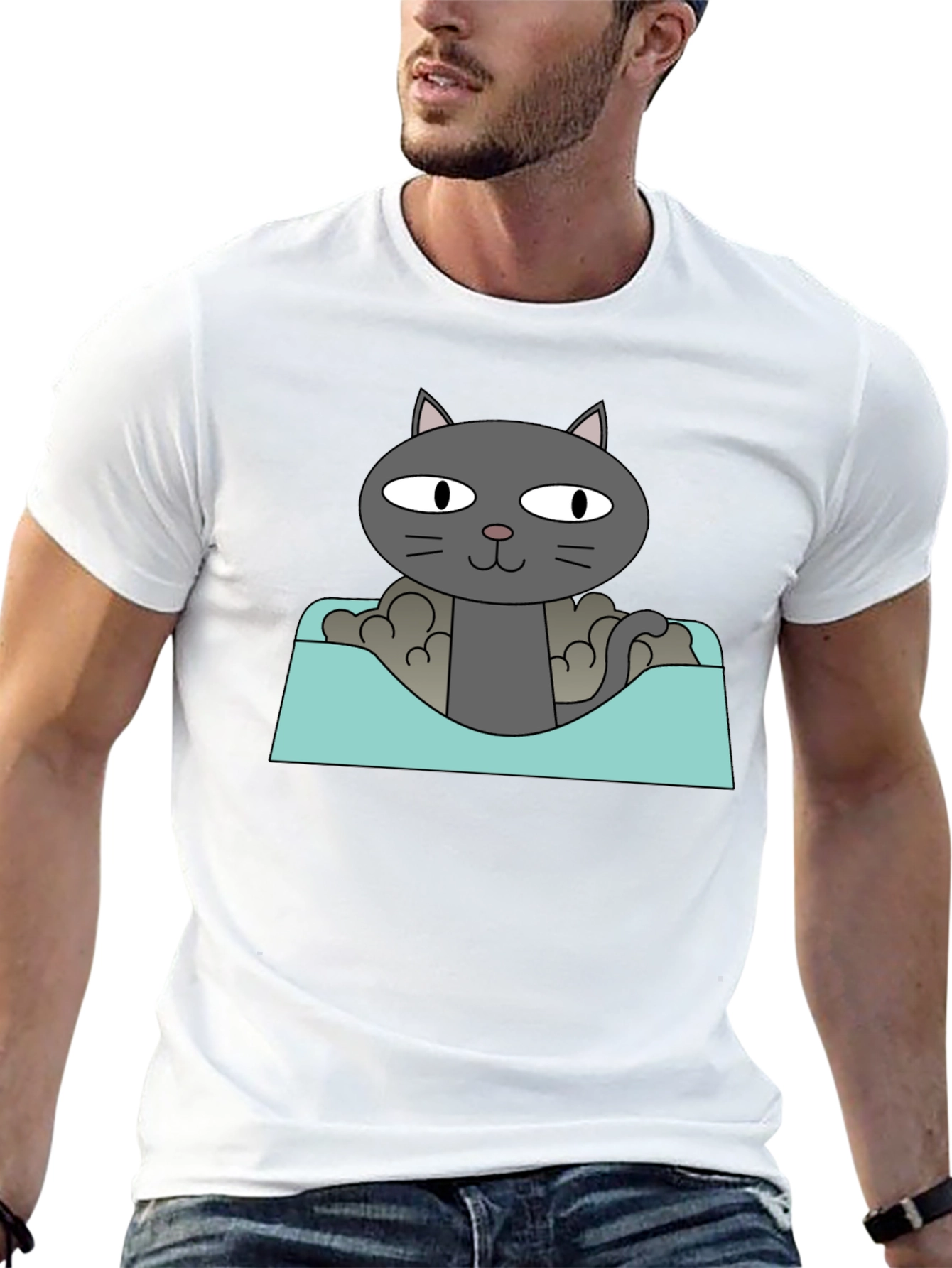 Cat in a Box Graphic T-Shirt - Black