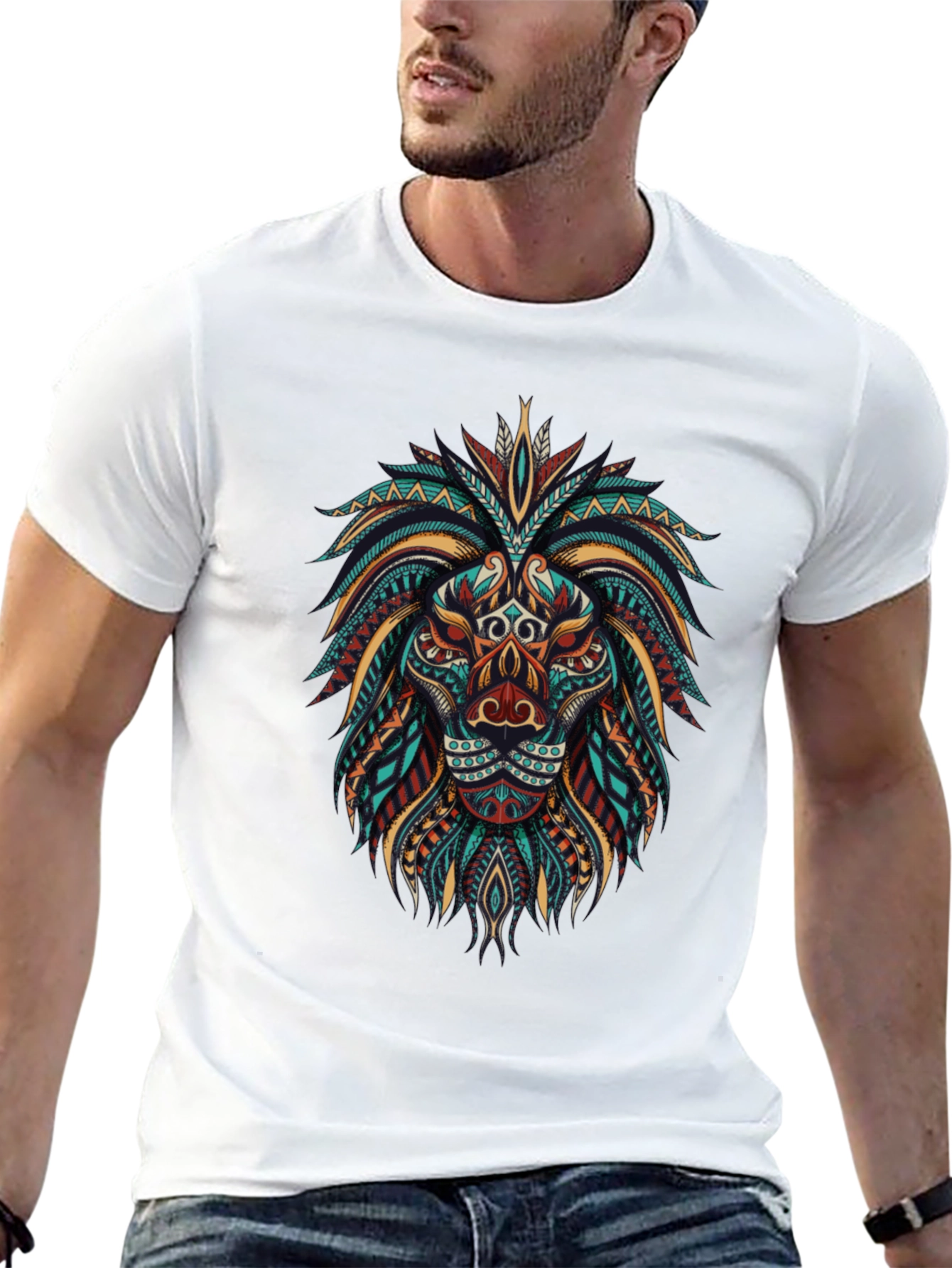 Tribal Lion Graphic Tee - Cool Artistic Design