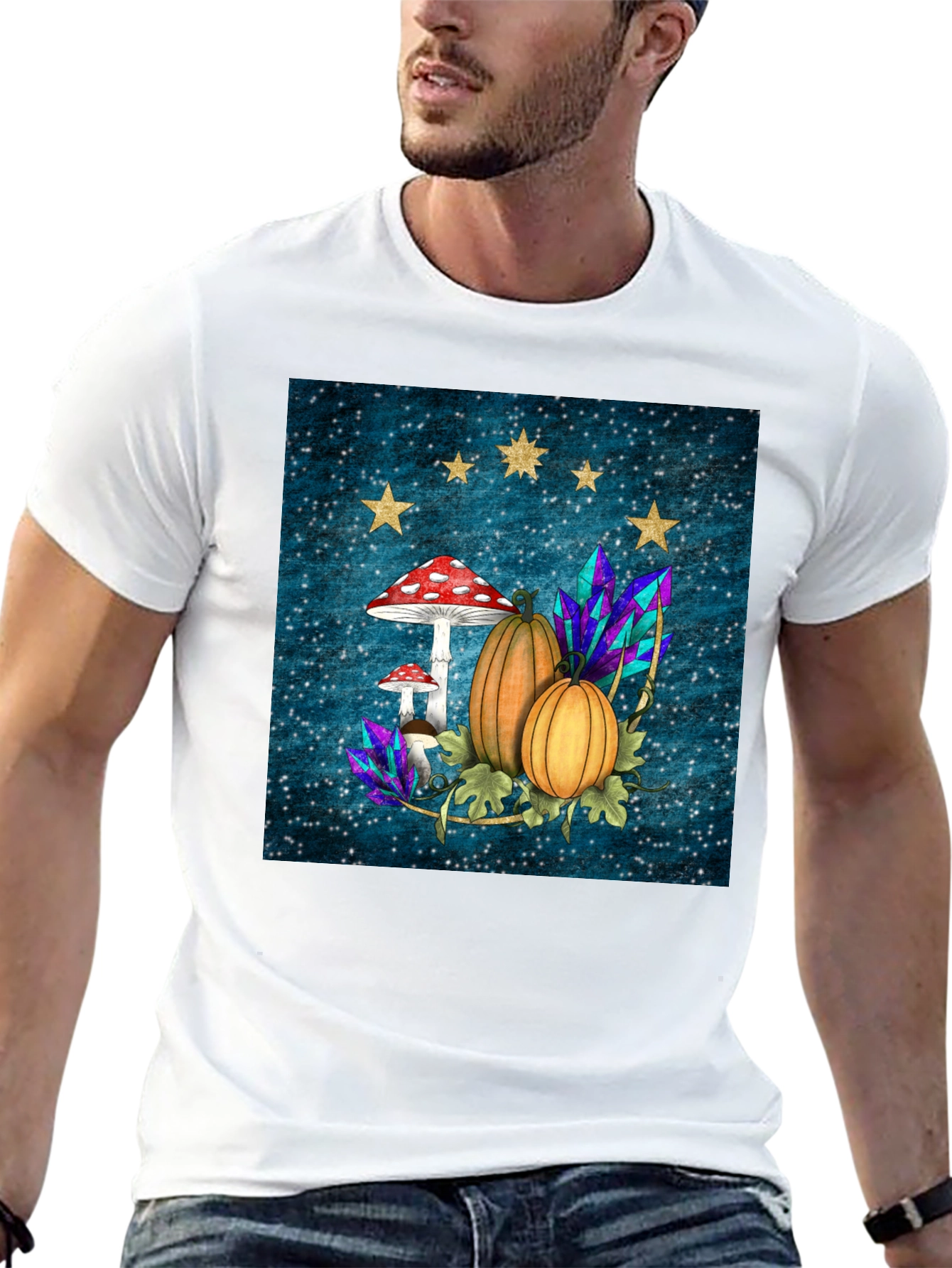 Whimsical Autumn T-Shirt - Pumpkins & Mushrooms