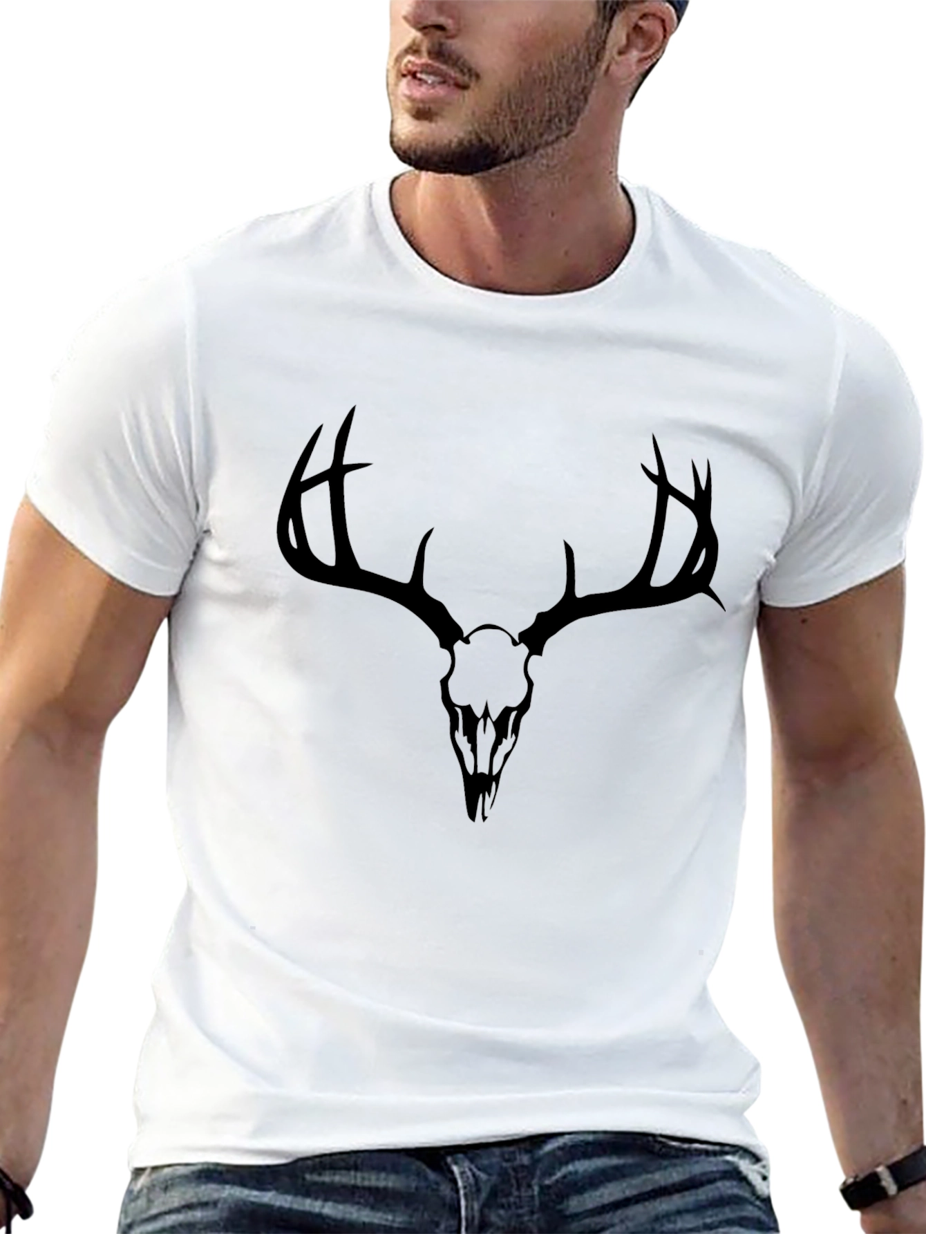 Deer Skull Graphic T-Shirt - Black Cotton Tee