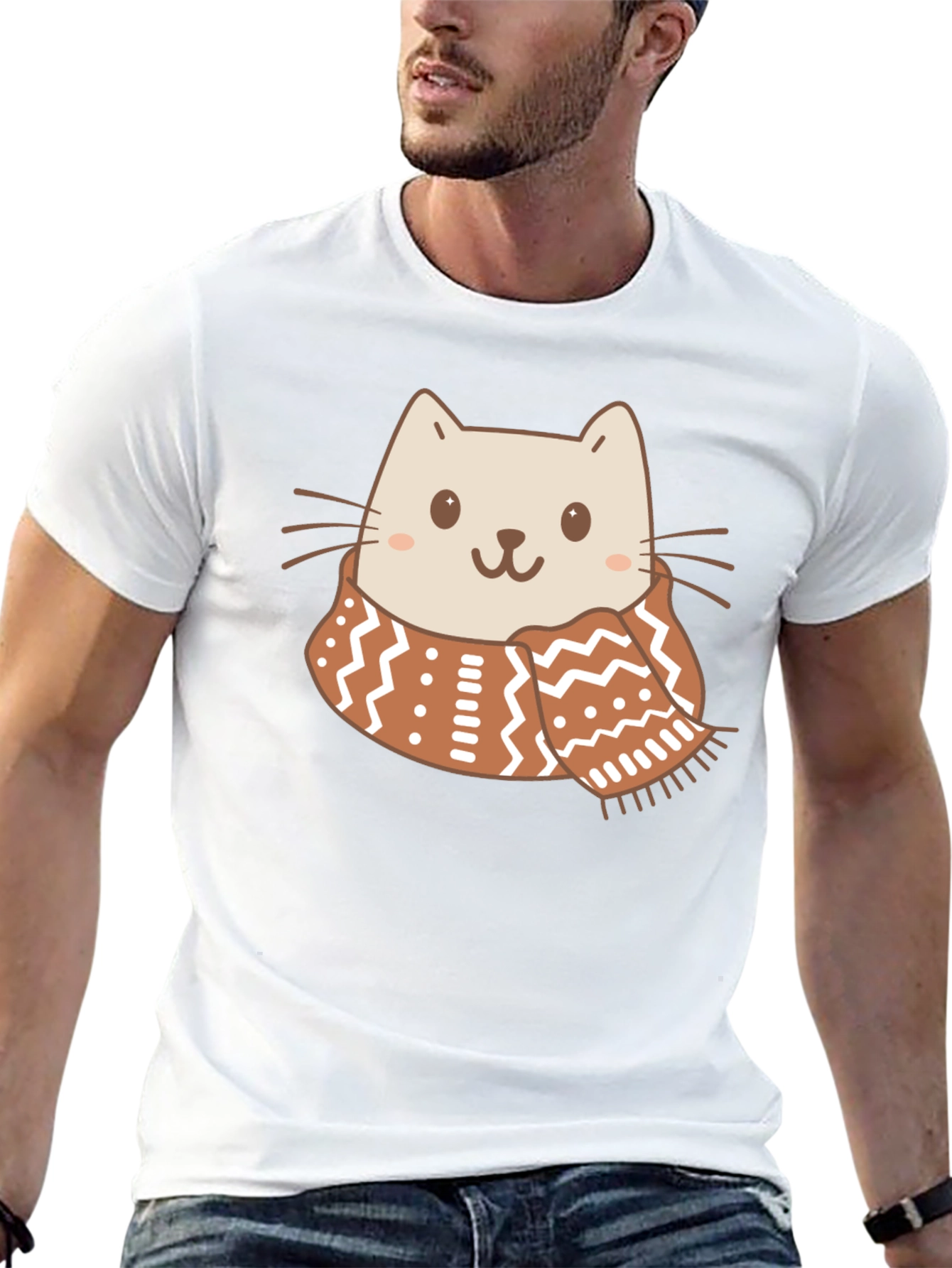 Cute Cat in Scarf Graphic Tee - Cozy Style