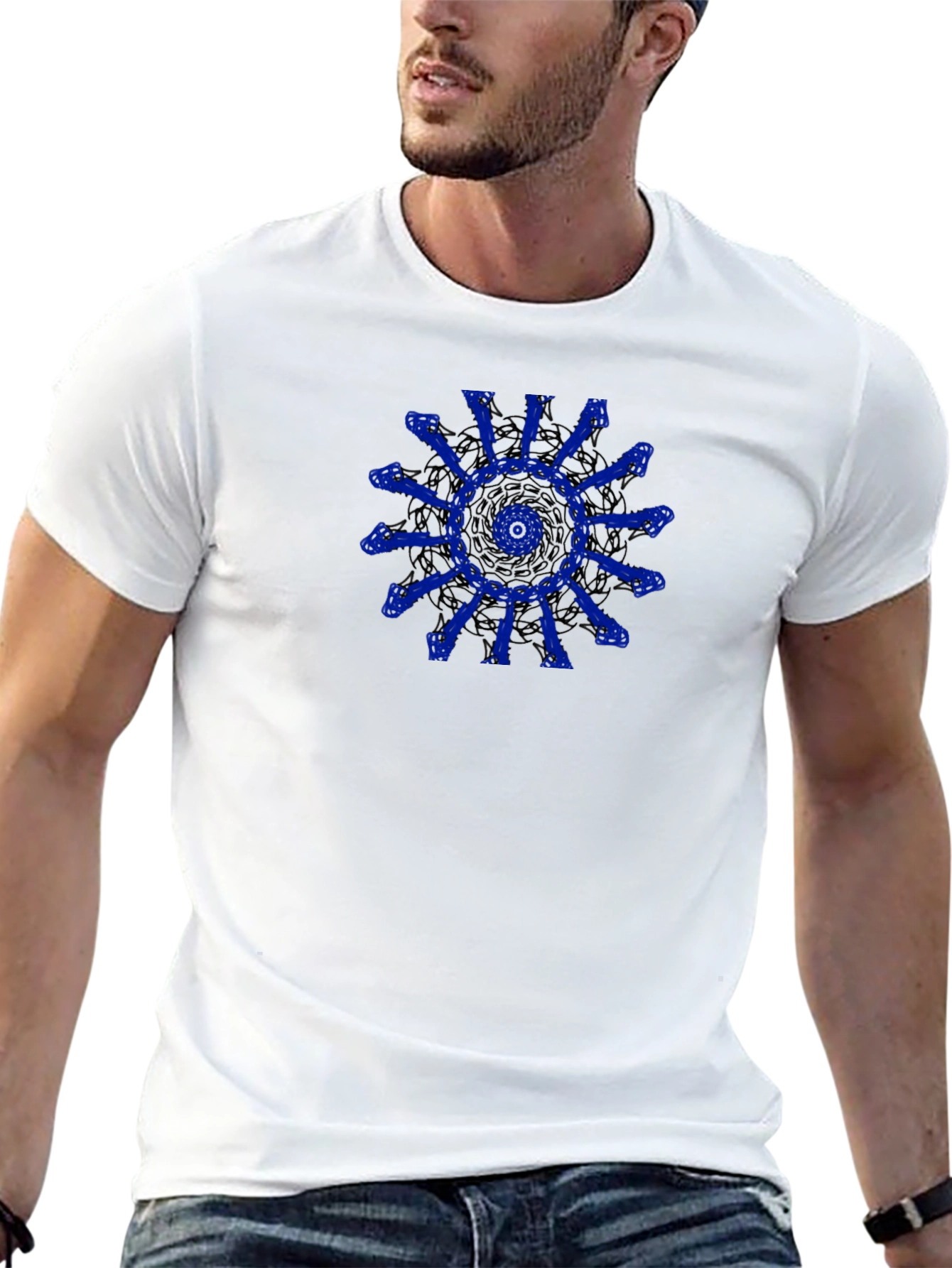 Unique Blue Pattern Black T-Shirt
