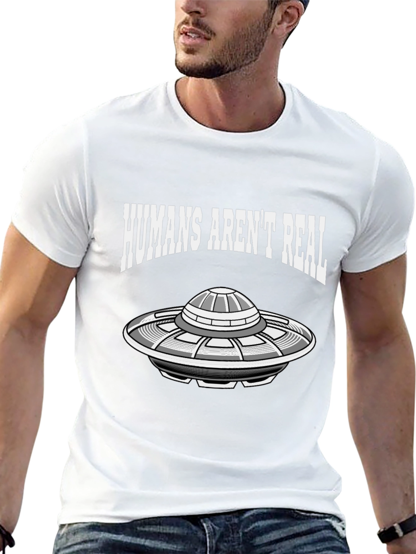 Humans Arent Real UFO Graphic Tee - Conspiracy T-Shirt