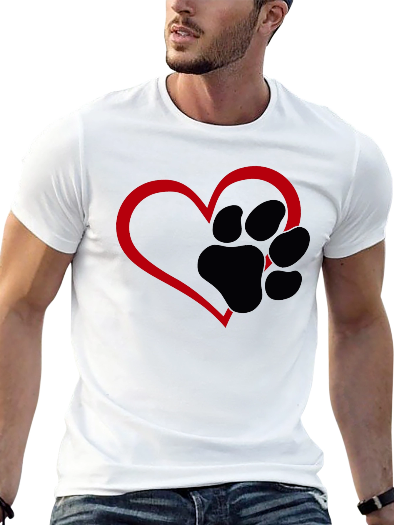 Paw Print Heart T-Shirt - Black