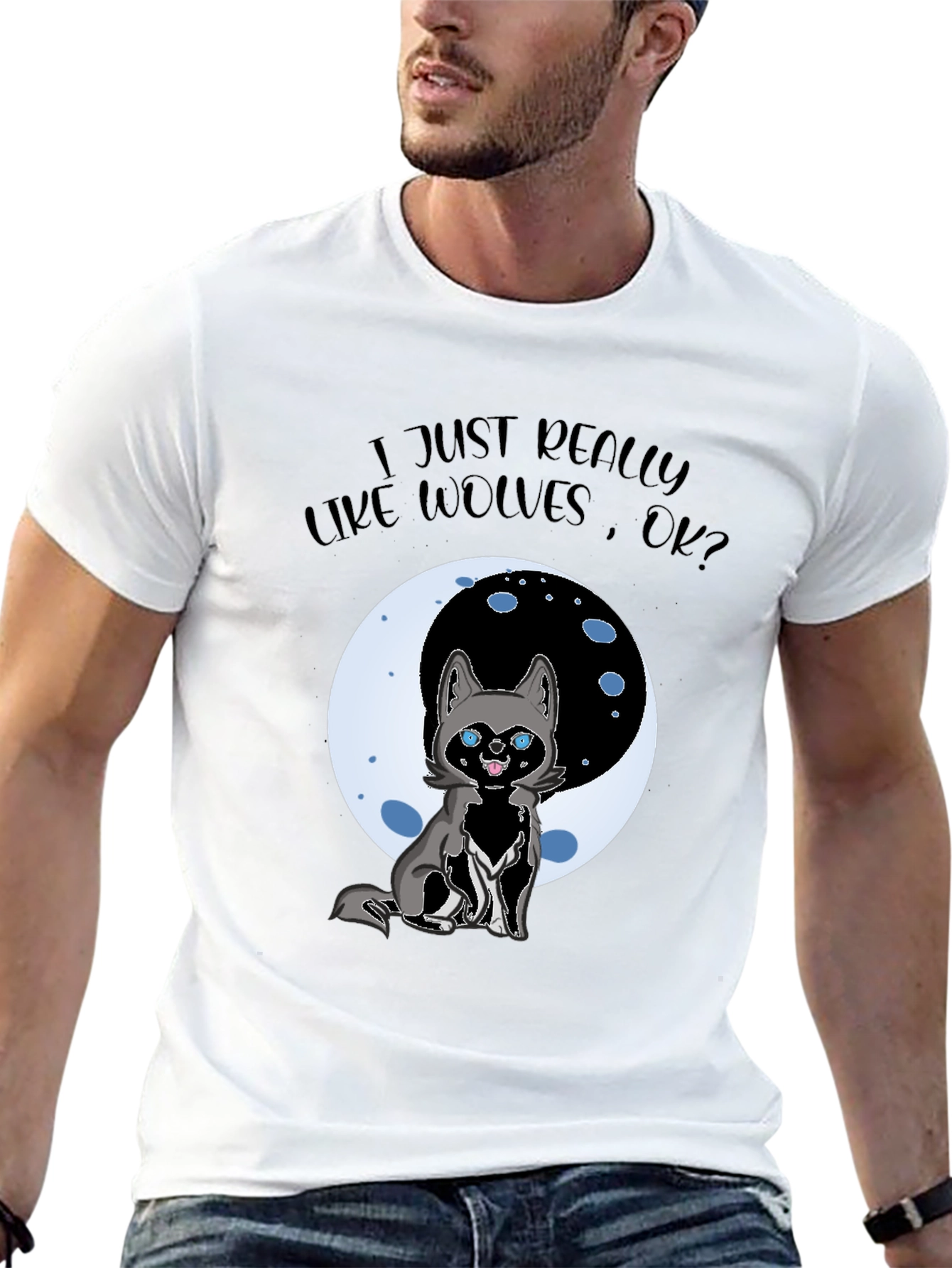 Wolf Lover Graphic T-Shirt - Cute Cartoon Wolf Design