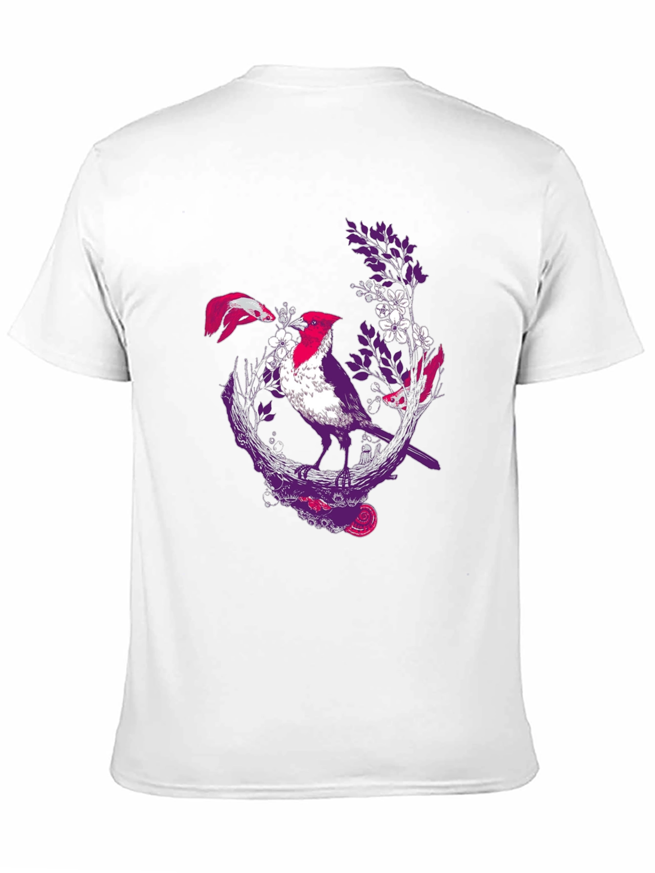 Bird & Fish Graphic Print Black Tee