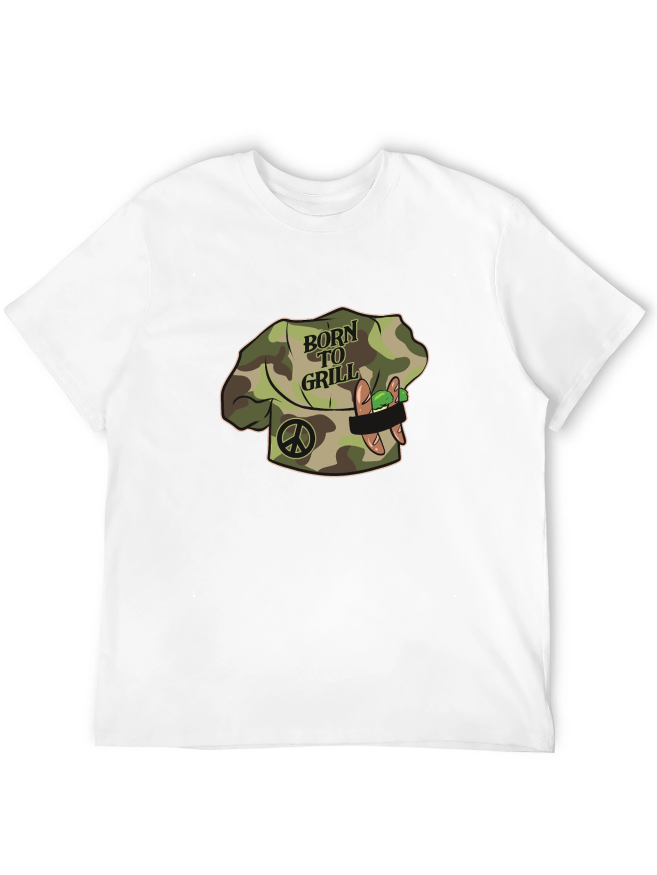 Born To Grill Camo Chef Hat Graphic T-Shirt