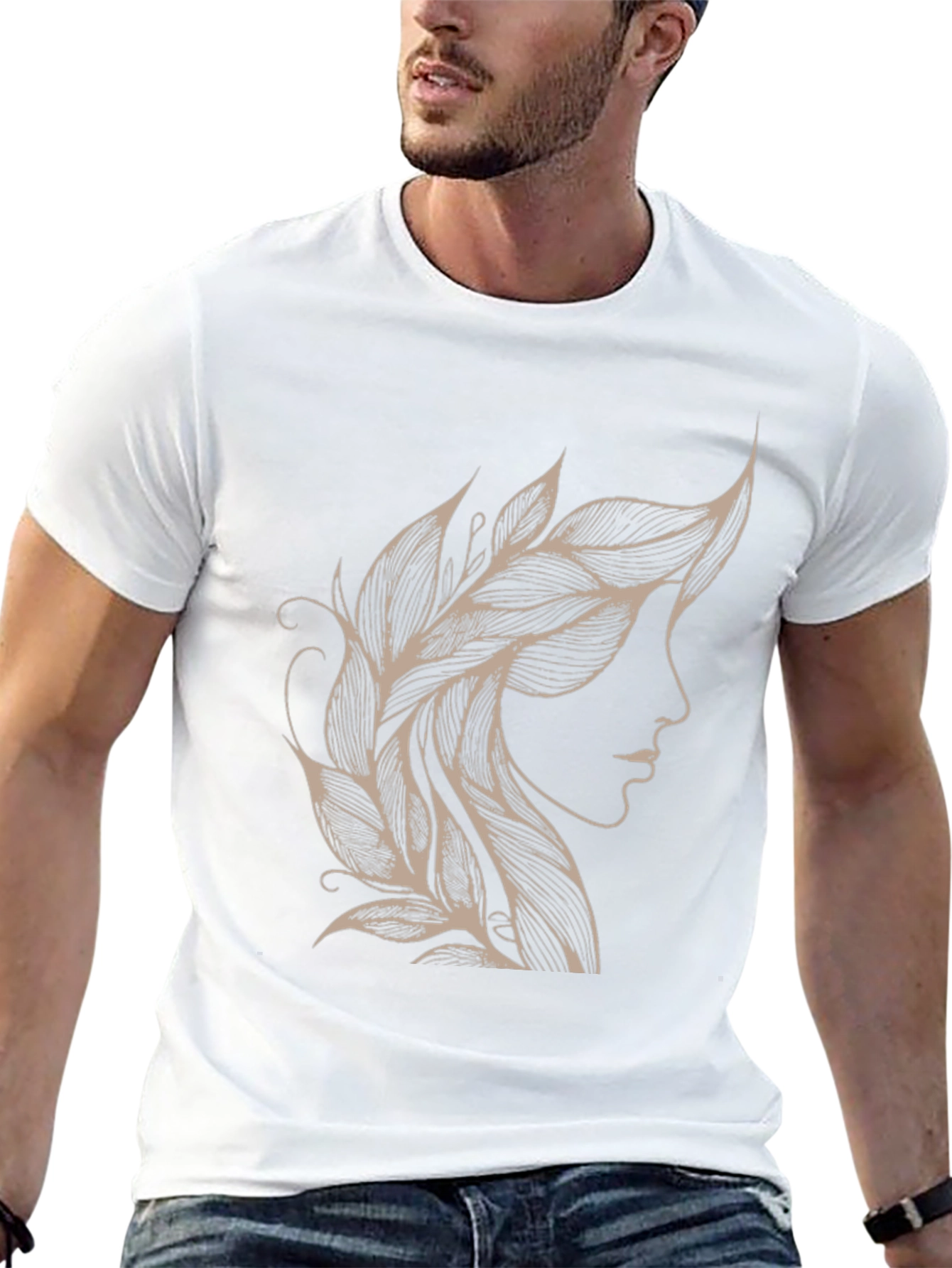 Leaf Hairline Graphic Tee - Stylish Black T-Shirt
