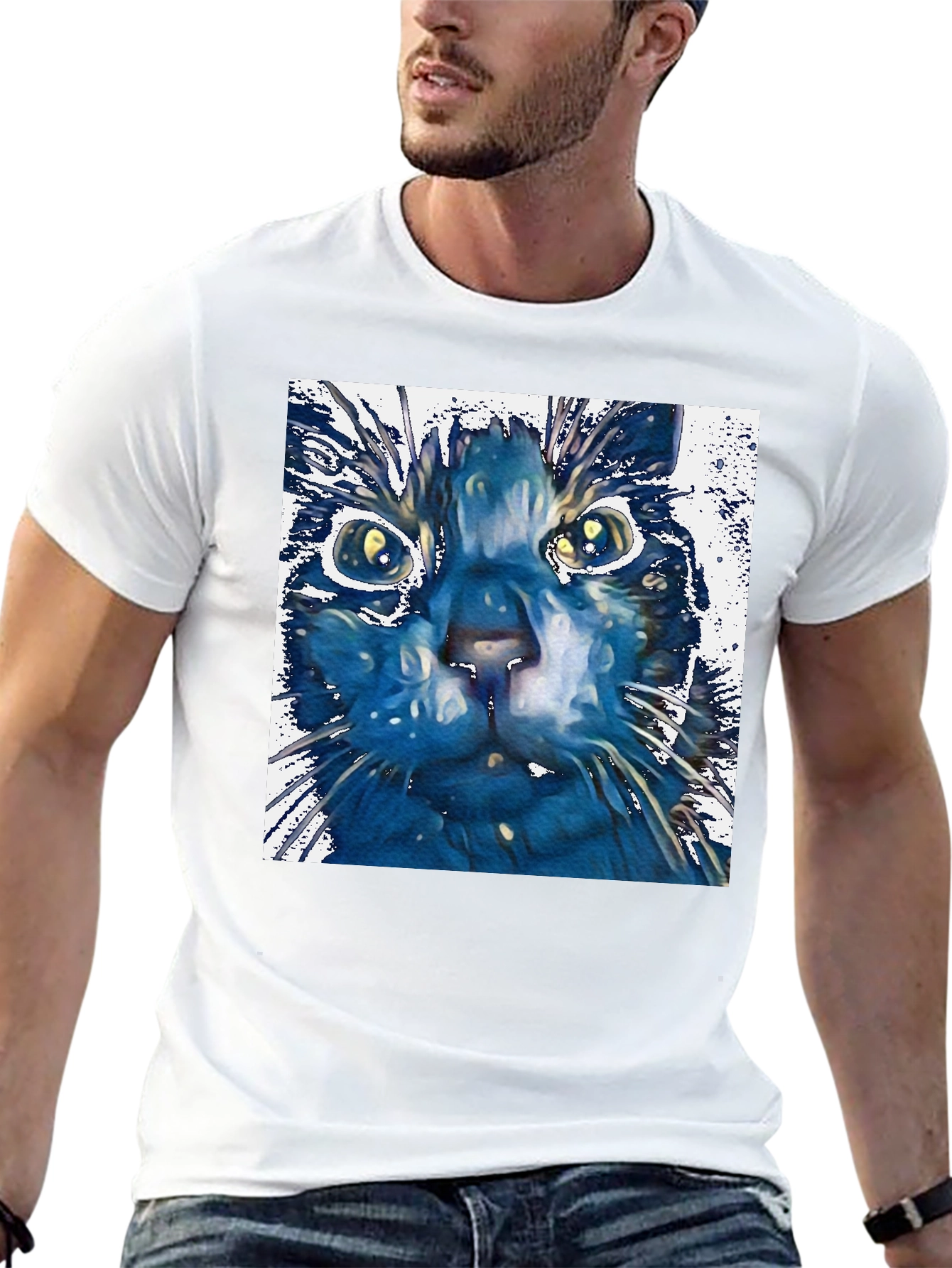 Abstract Cat Art Print Black T-Shirt