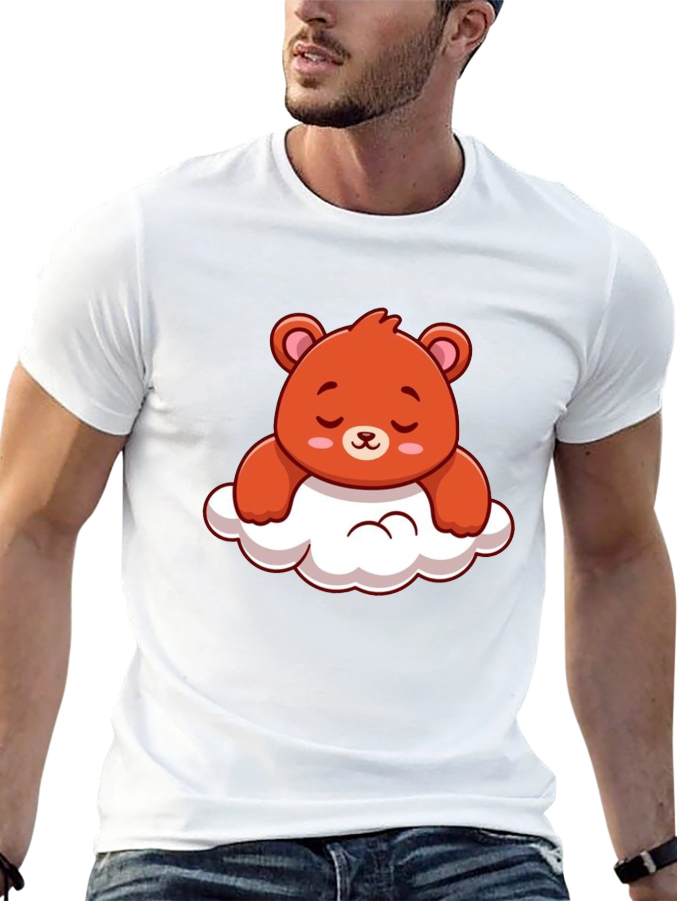Cute Bear on Cloud Graphic Black T-Shirt