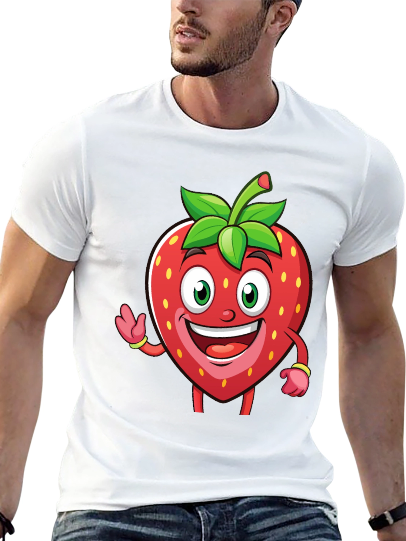 Funny Strawberry Cartoon T-Shirt - Black