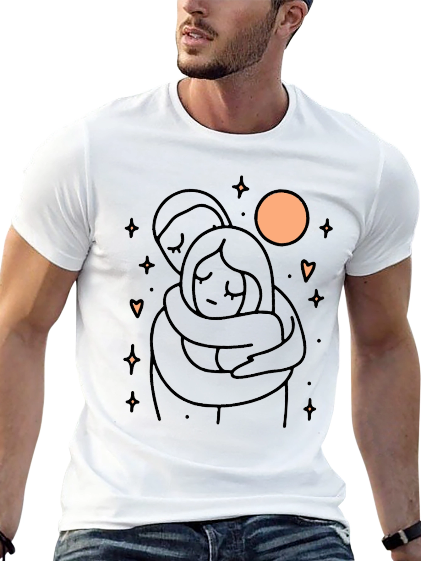 Couple Hug Graphic T-Shirt - Soft Black Cotton Blend