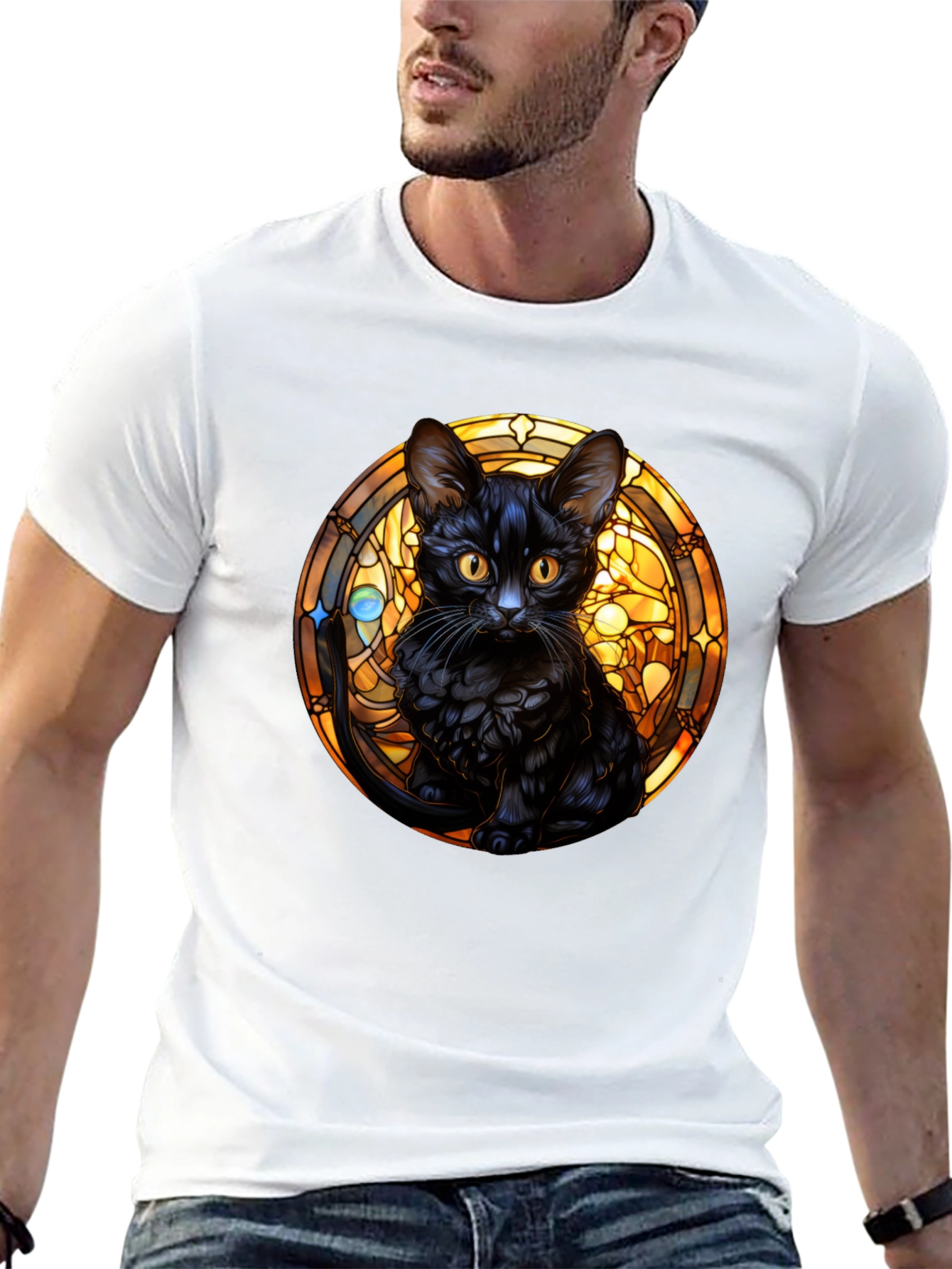 Black Cat Stained Glass Graphic Tee