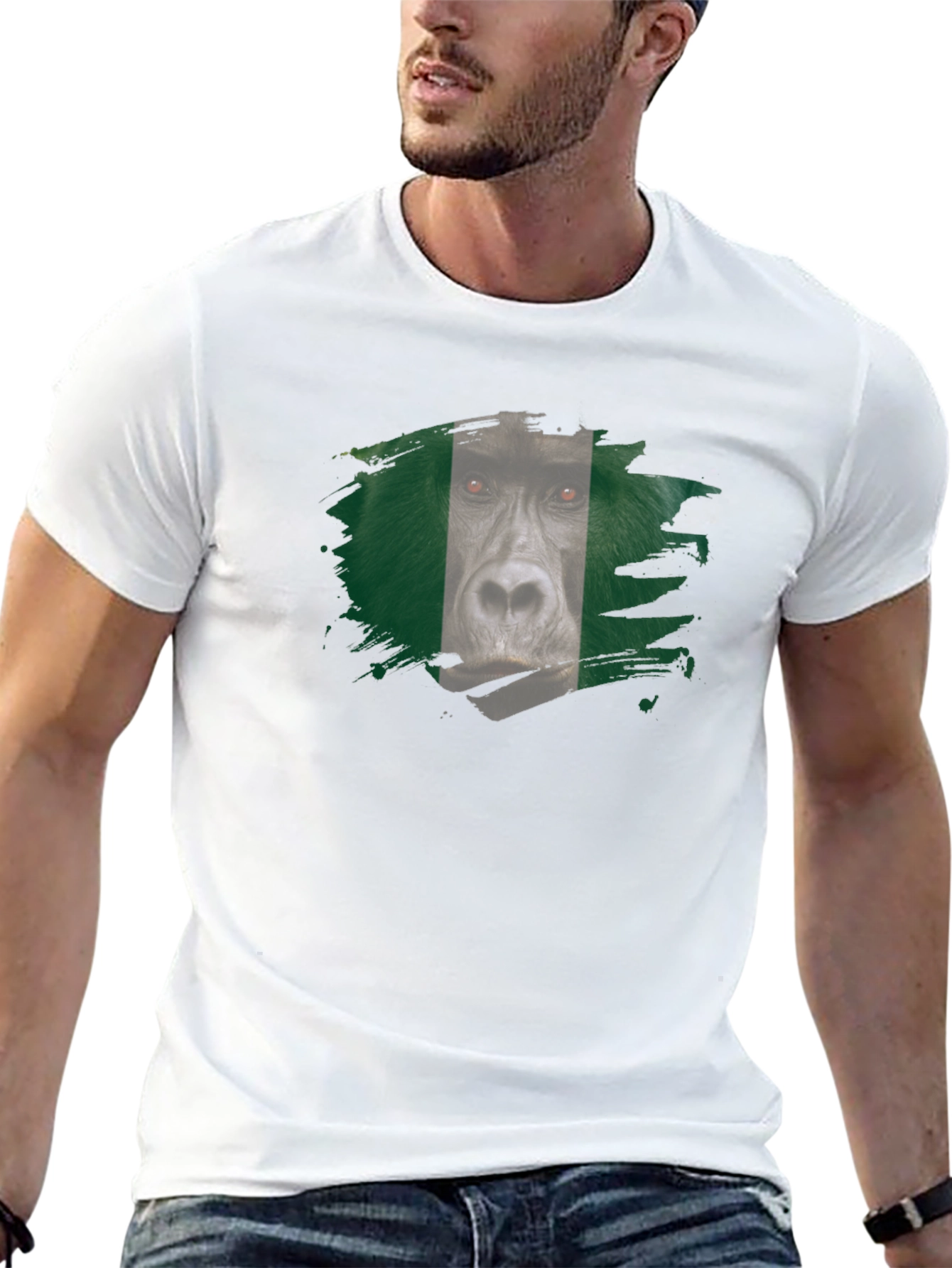 Gorilla Nigeria Flag Graphic Black T-Shirt